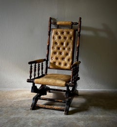 Rocking Chair in Mahogany with Tufted Leather Upholstery