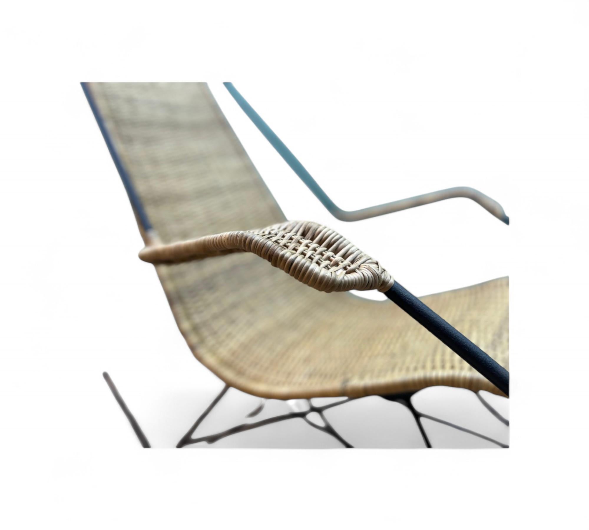 Rocking Chair in Metal & Wicker by Carlo Hauner, c. 1950s en vente 7