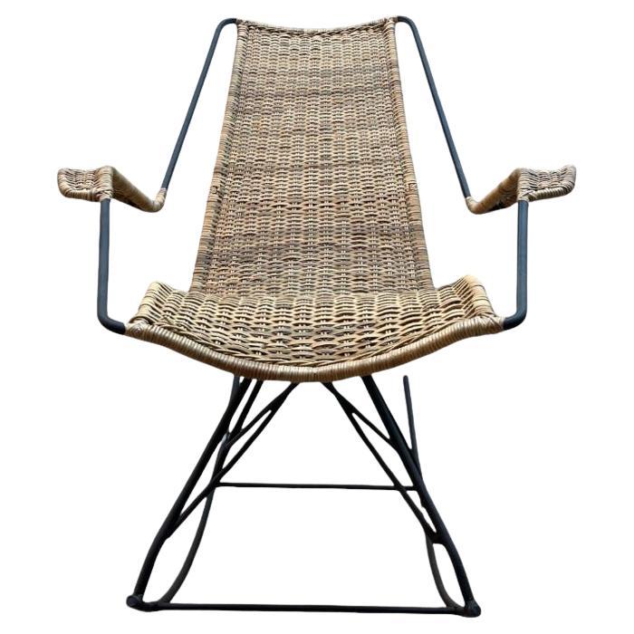 Rocking Chair in Metal & Wicker by Carlo Hauner, c. 1950s en vente
