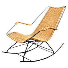Rocking Chair in Metal & Wicker by Carlo Hauner, c. 1950s