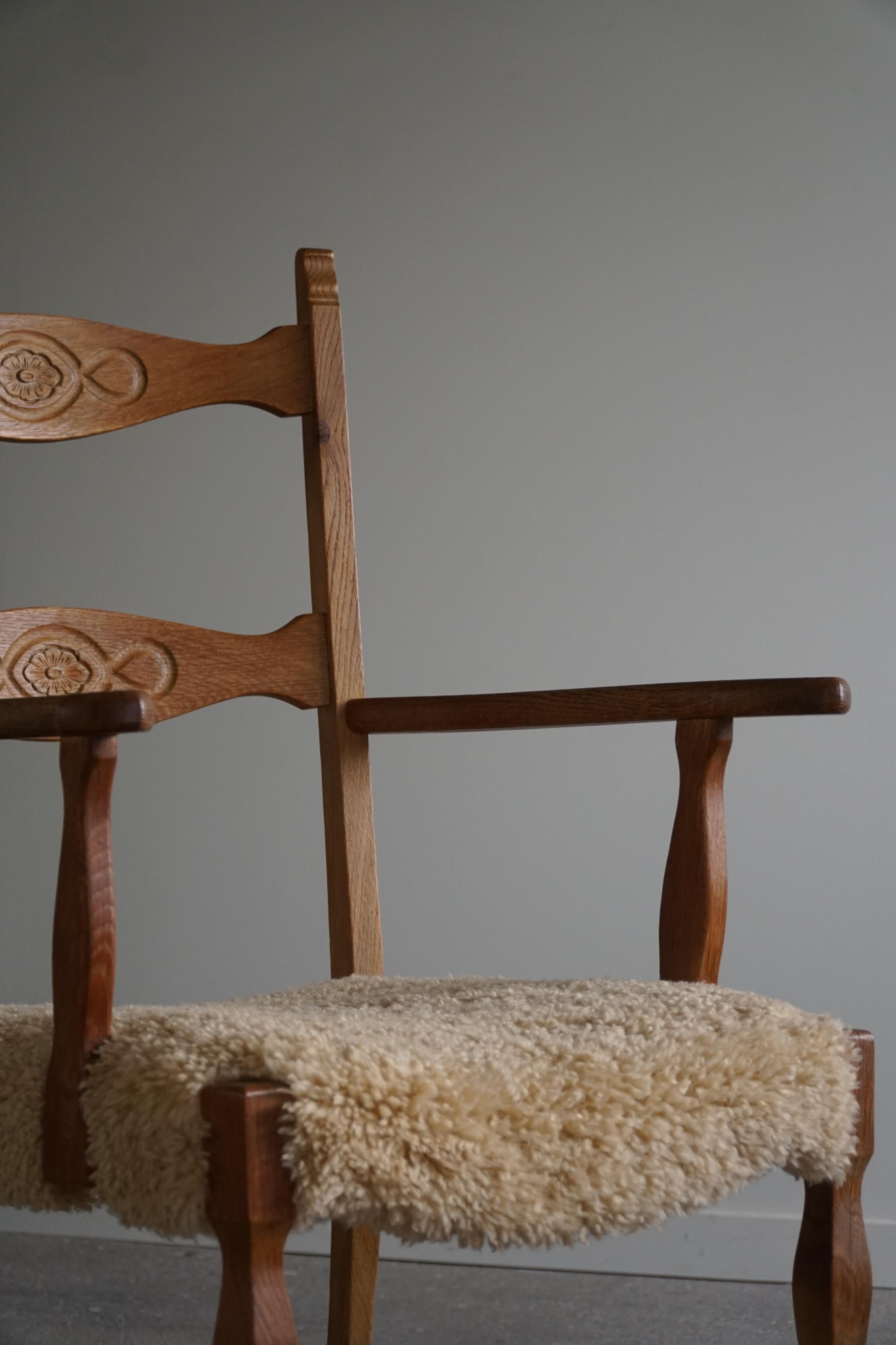 20th Century Rocking Chair in Oak, Seat Reupholstered in Lambswool, Henning Kjærnulf, 1960s