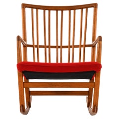 Vintage Rocking Chair in Oak with Wool Fabric by Hans Wegner, 1950's