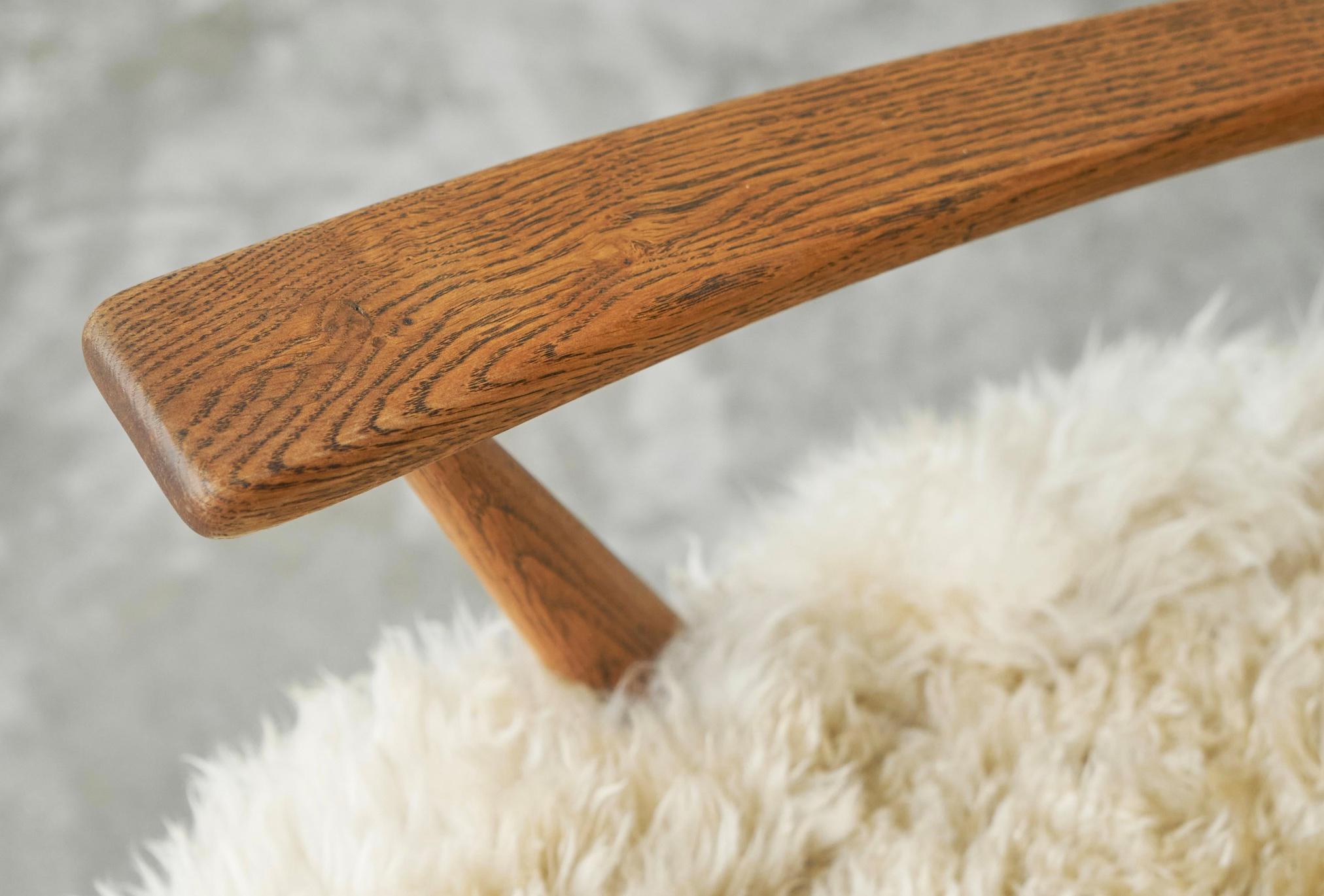 Rocking Chair in Solid Oak and Sheepskin France 1960s For Sale 5