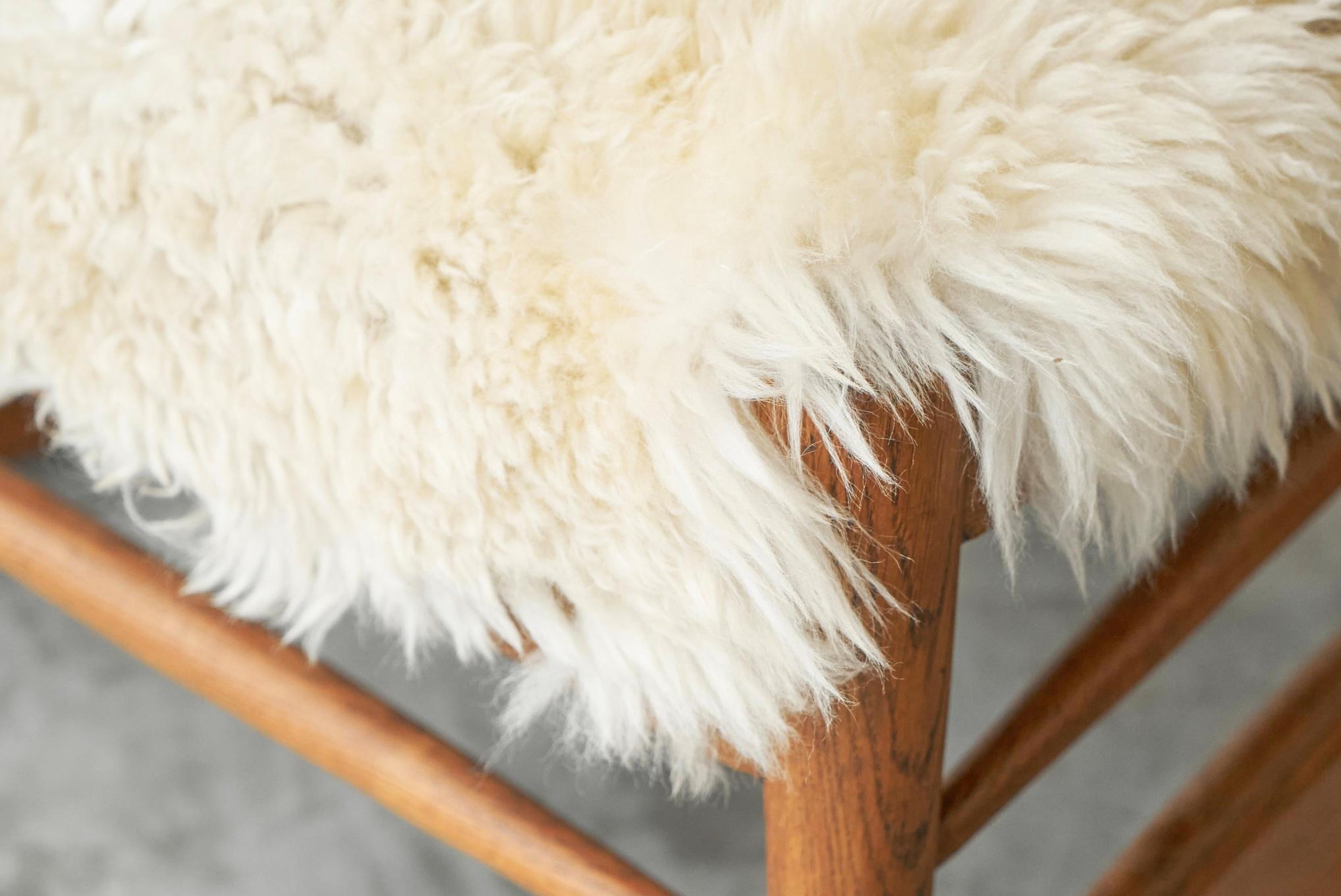 French Rocking Chair in Solid Oak and Sheepskin France 1960s For Sale