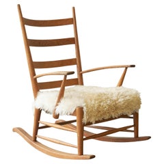Rocking Chair in Solid Oak and Sheepskin France 1960s