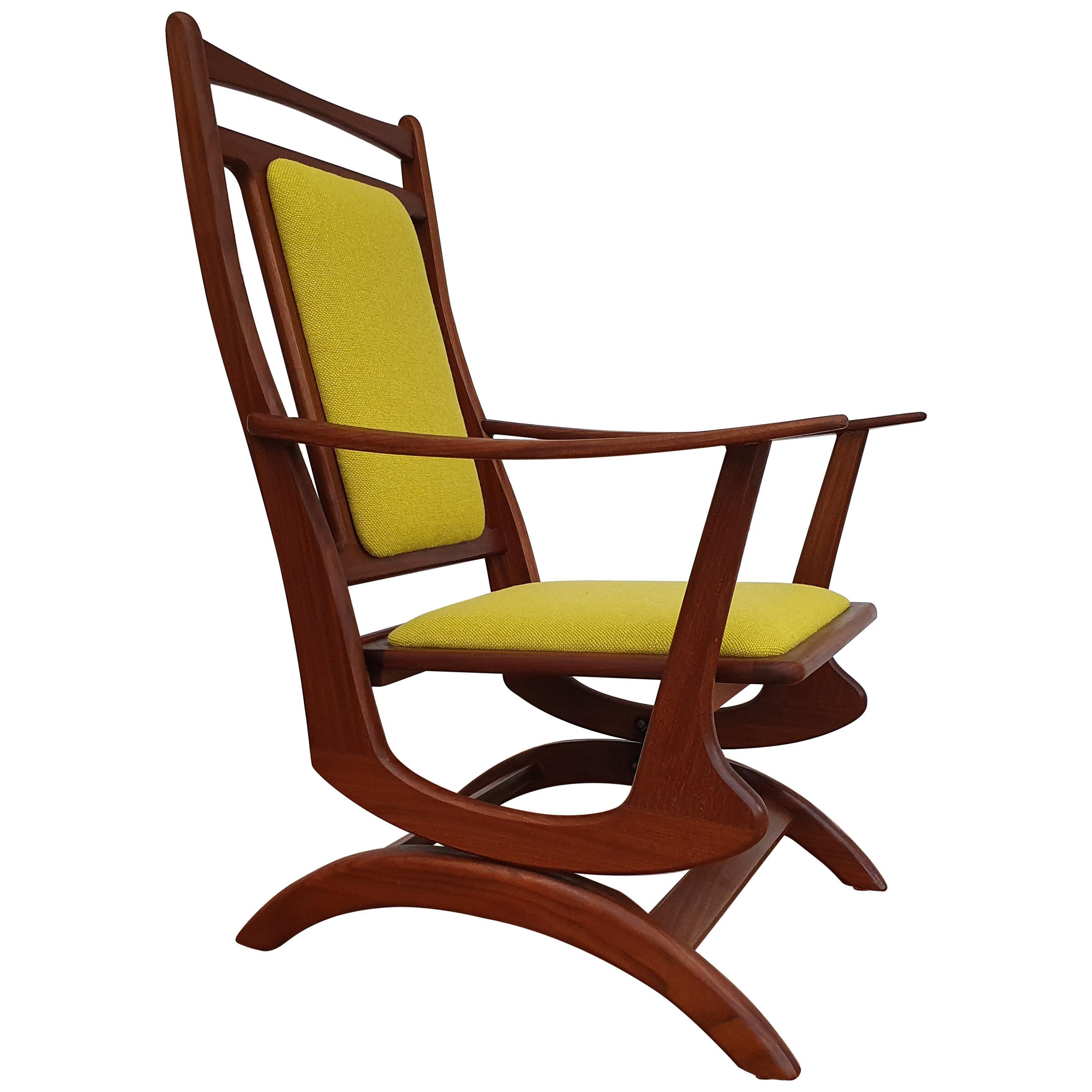 Rocking Chair in Solid Teak Wood, Kvadrat Wool, 1960s, Renovated im Angebot