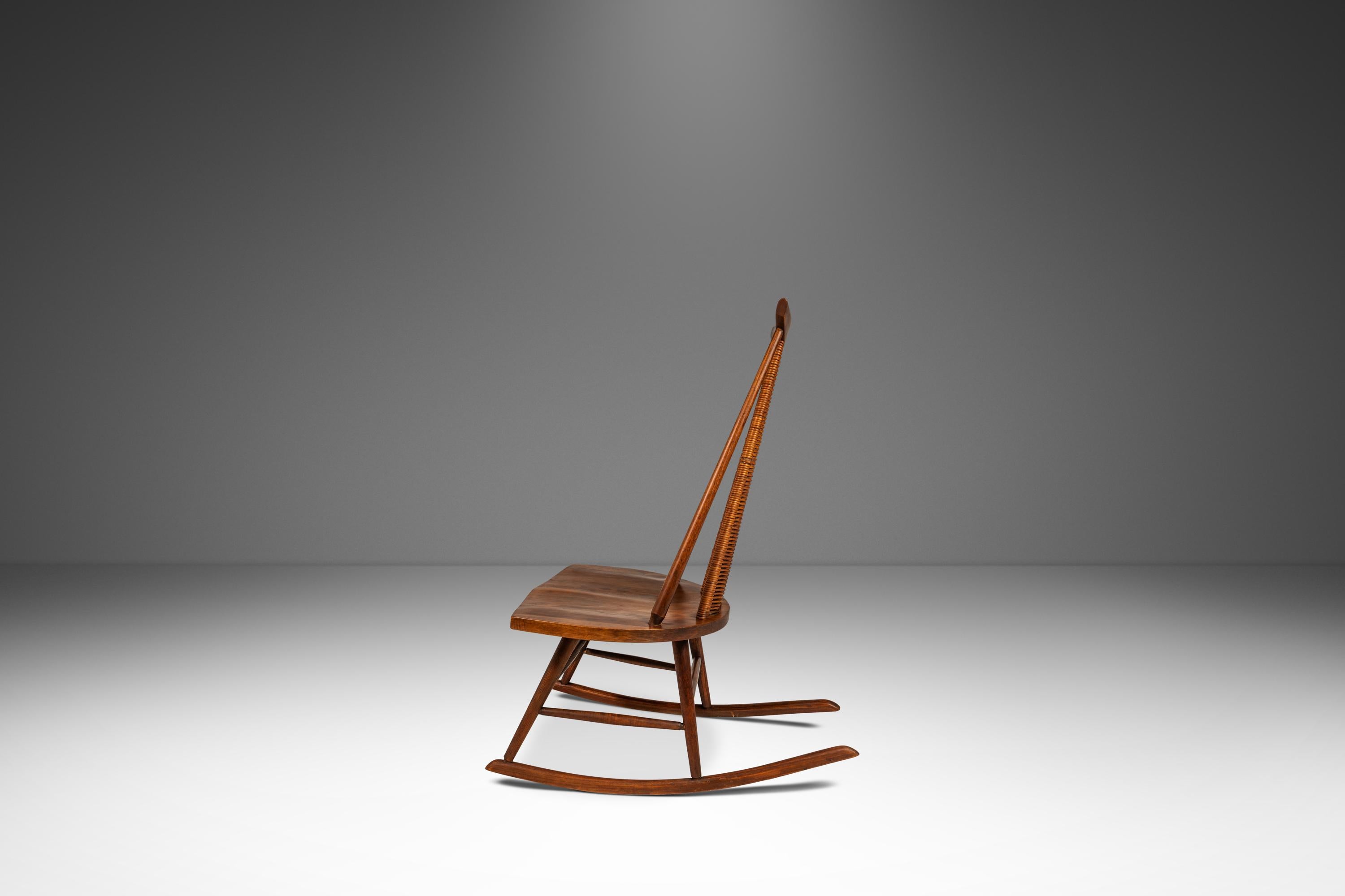 Rattan Rocking Chair in Walnut, Arthur Umanoff, Washington Woodcraft, USA, c. 1960's