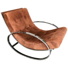 Rocking Chair Leather and Chrome by Renato Zevi, Italy, 1970s
