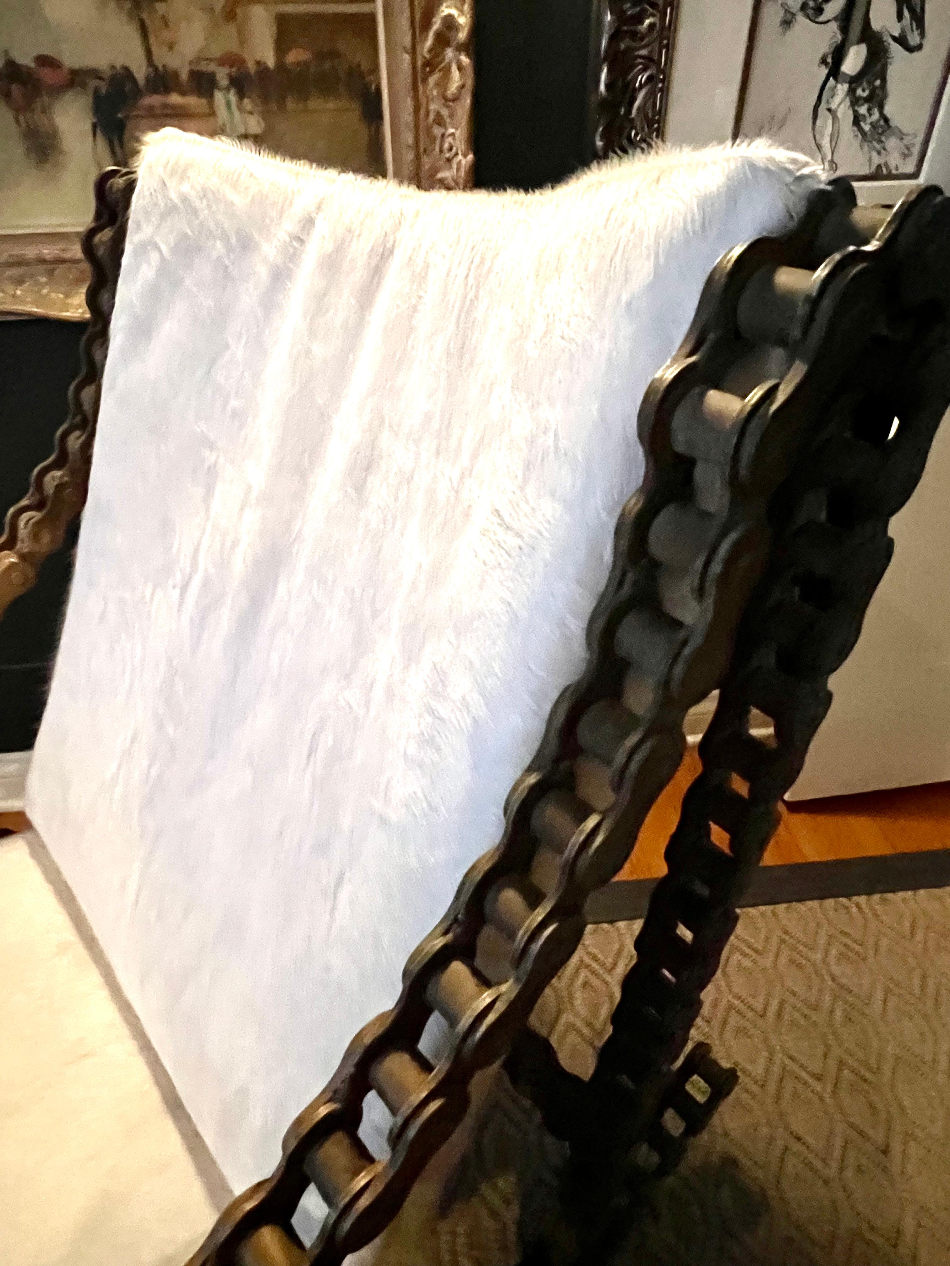 Industrial Chain Rocking Chair with Pony Skin Cushions In Good Condition For Sale In Los Angeles, CA