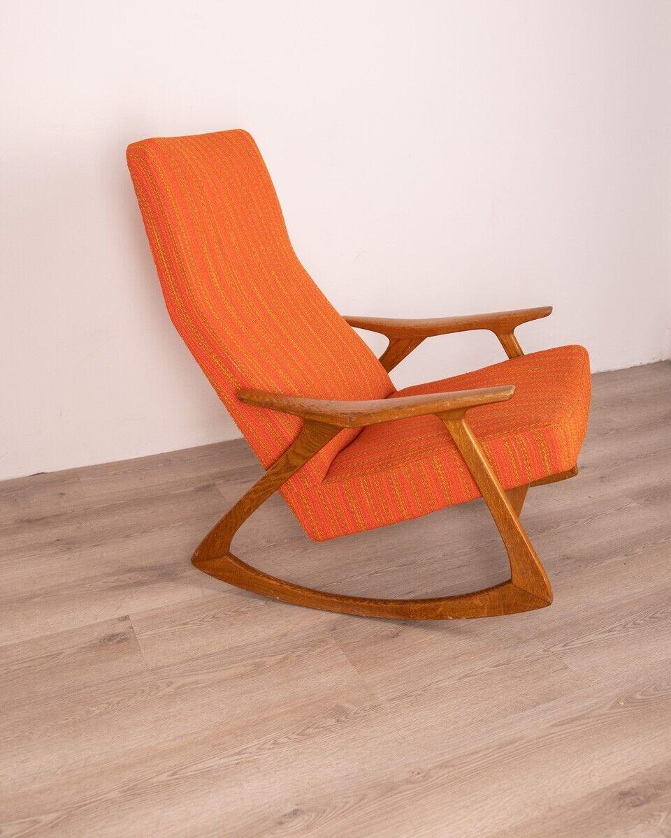 Rocking Chair, Vintage, 1960er Jahre, orangefarbenes dänisches Design im Angebot 6