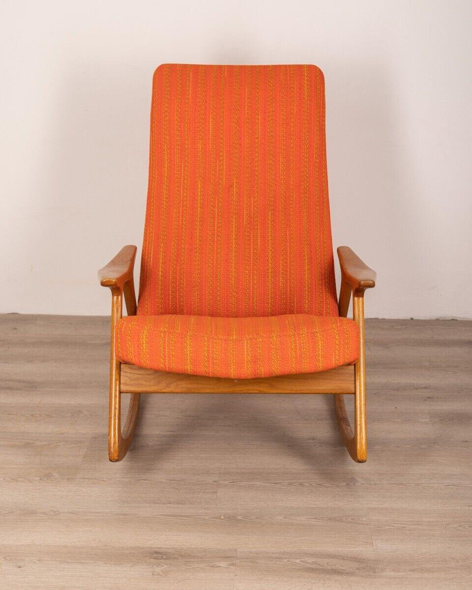 Rocking Chair, Vintage, 1960er Jahre, orangefarbenes dänisches Design im Angebot 7