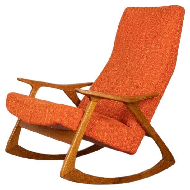 Fauteuil à bascule vintage, années 1960, design danois orange