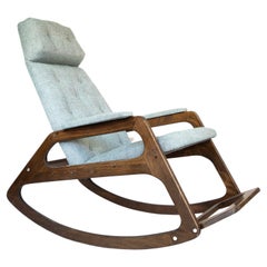  Mid Century Rocking Chair in Solid Wood and Ice Blue Reupholstery, Italy 1960s