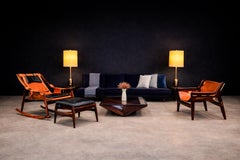 Rocking Chair with Ottoman in Hardwood & Leather, Liceu de Artes, 1960s