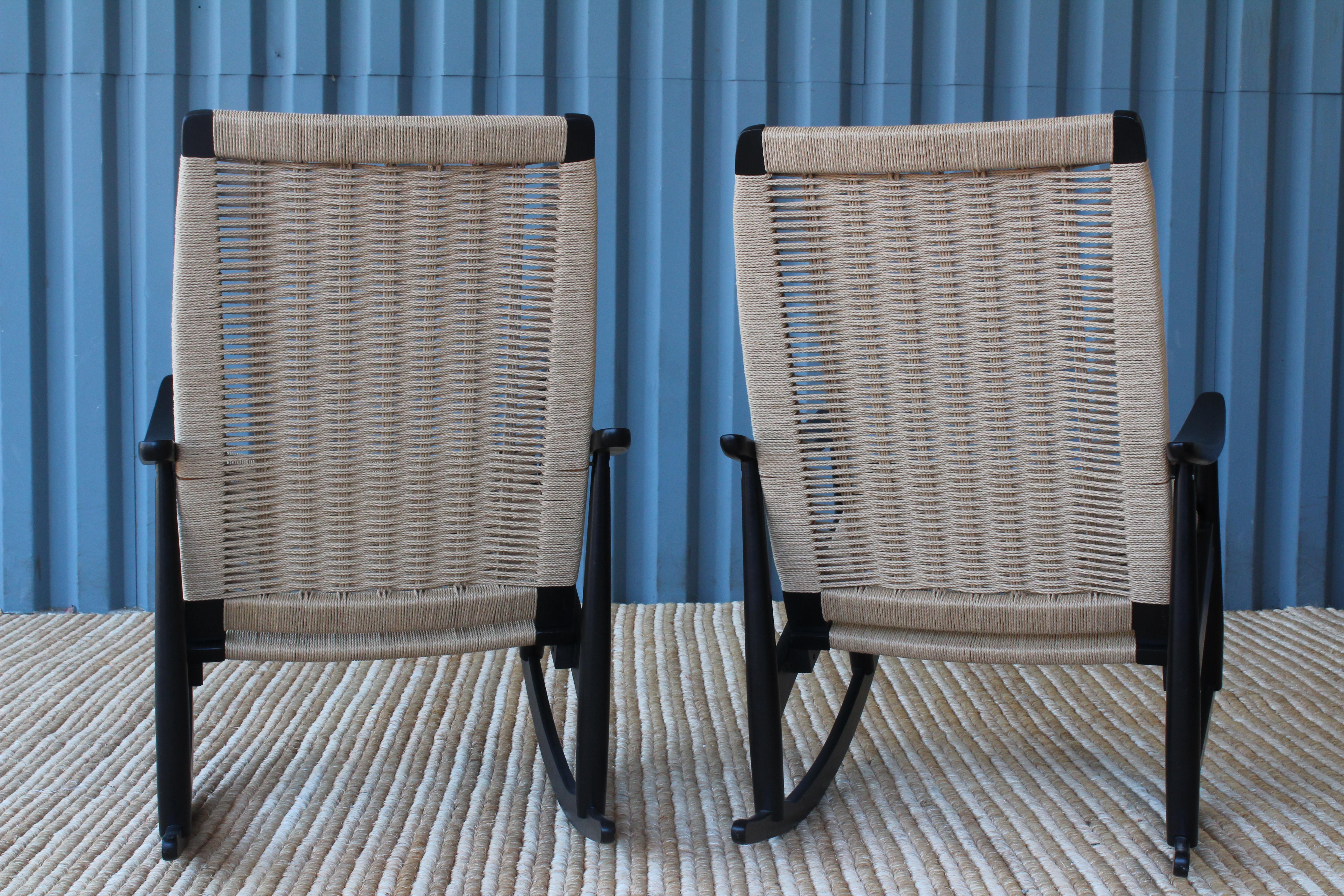 Papercord Rocking Chairs with Woven Seats, 1960