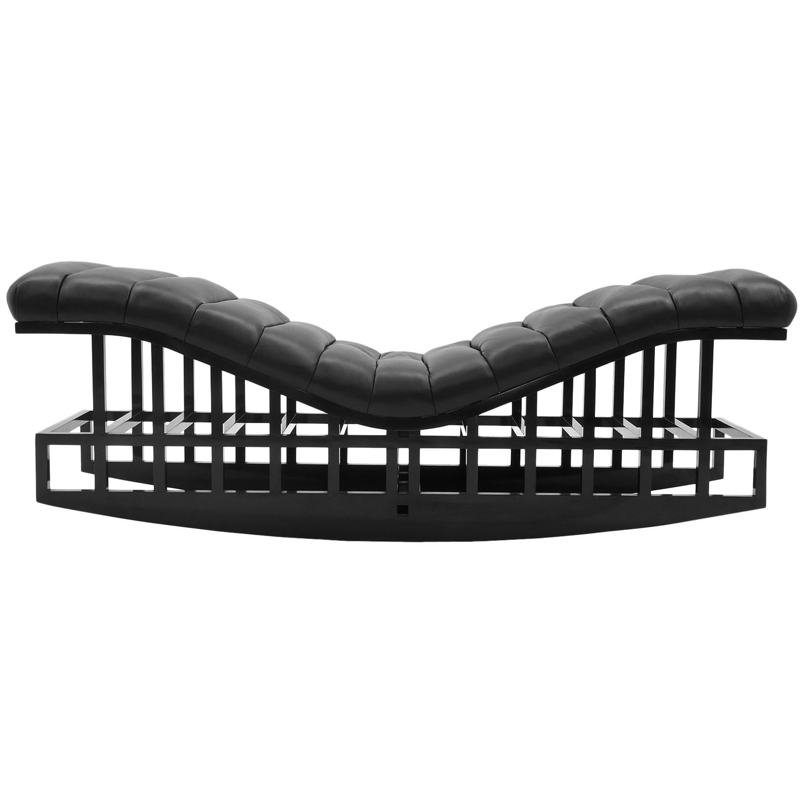 Rocking Chaise by Richard Meier for Knoll, 1982. Black Leather. Rare. Signed.