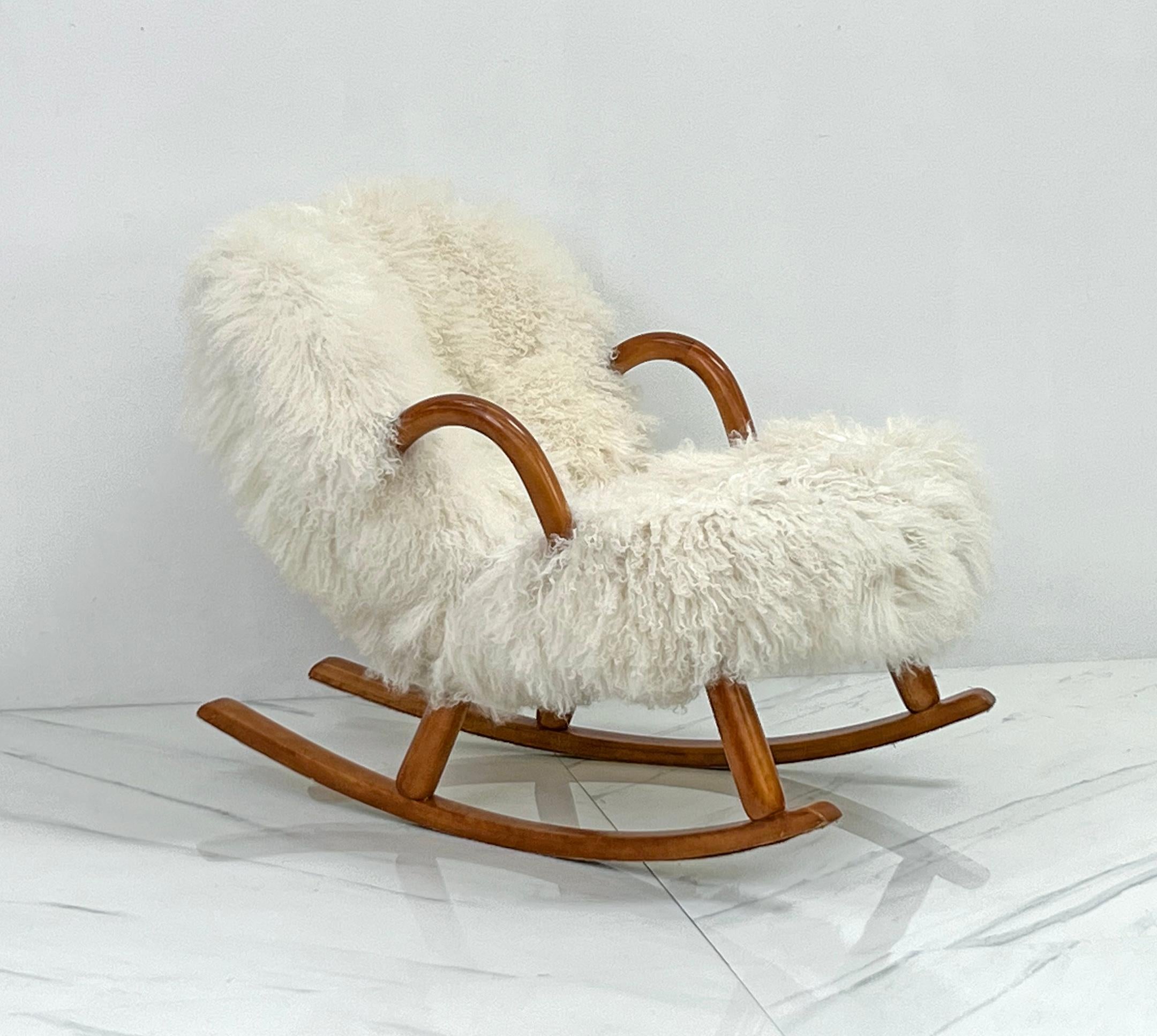 Rocking Clam Chair, Curly Sheepskin by Arnold Madsen, Madsen & Schubell, 1944 3
