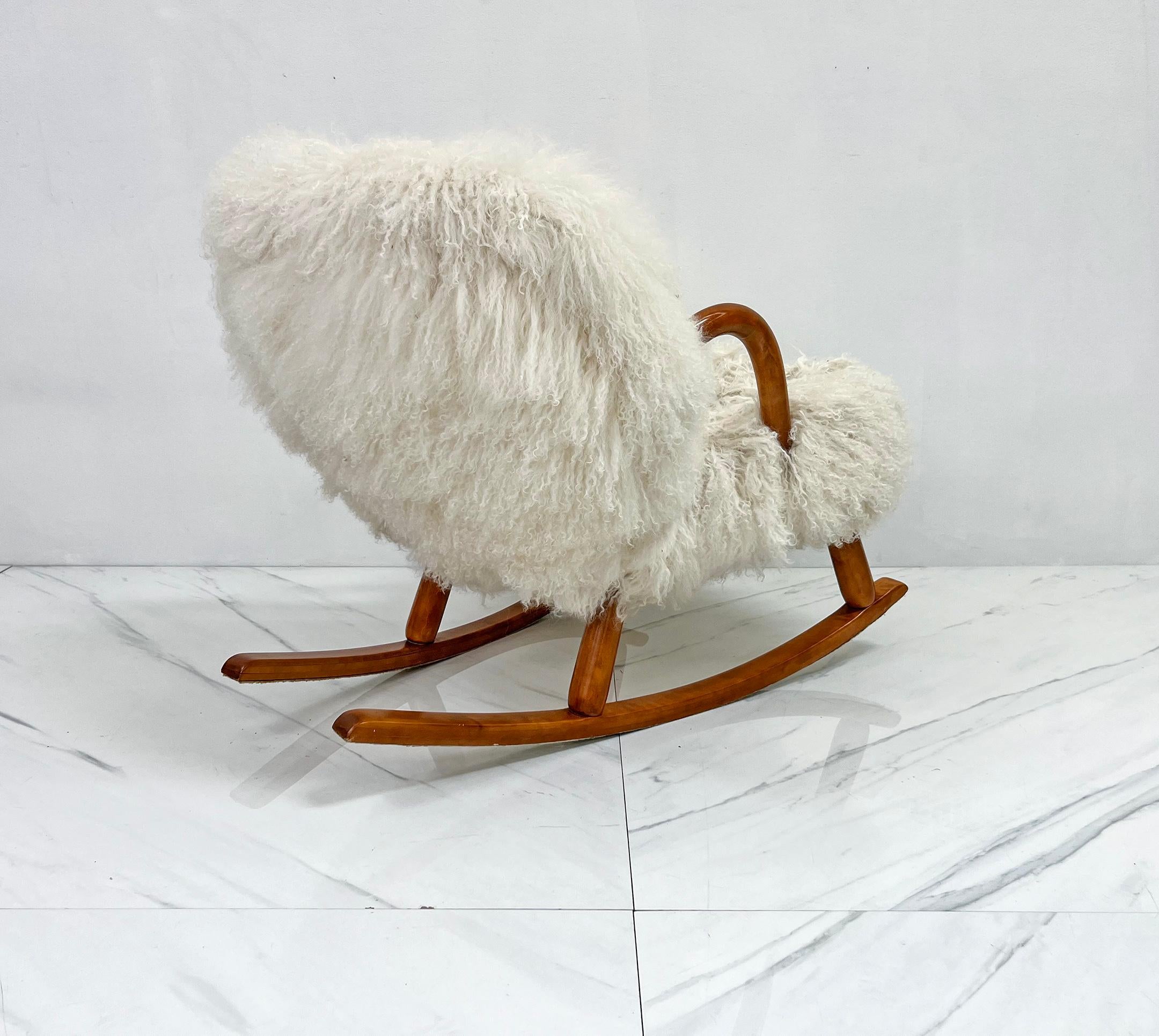 Rocking Clam Chair, Curly Sheepskin by Arnold Madsen, Madsen & Schubell, 1944 4