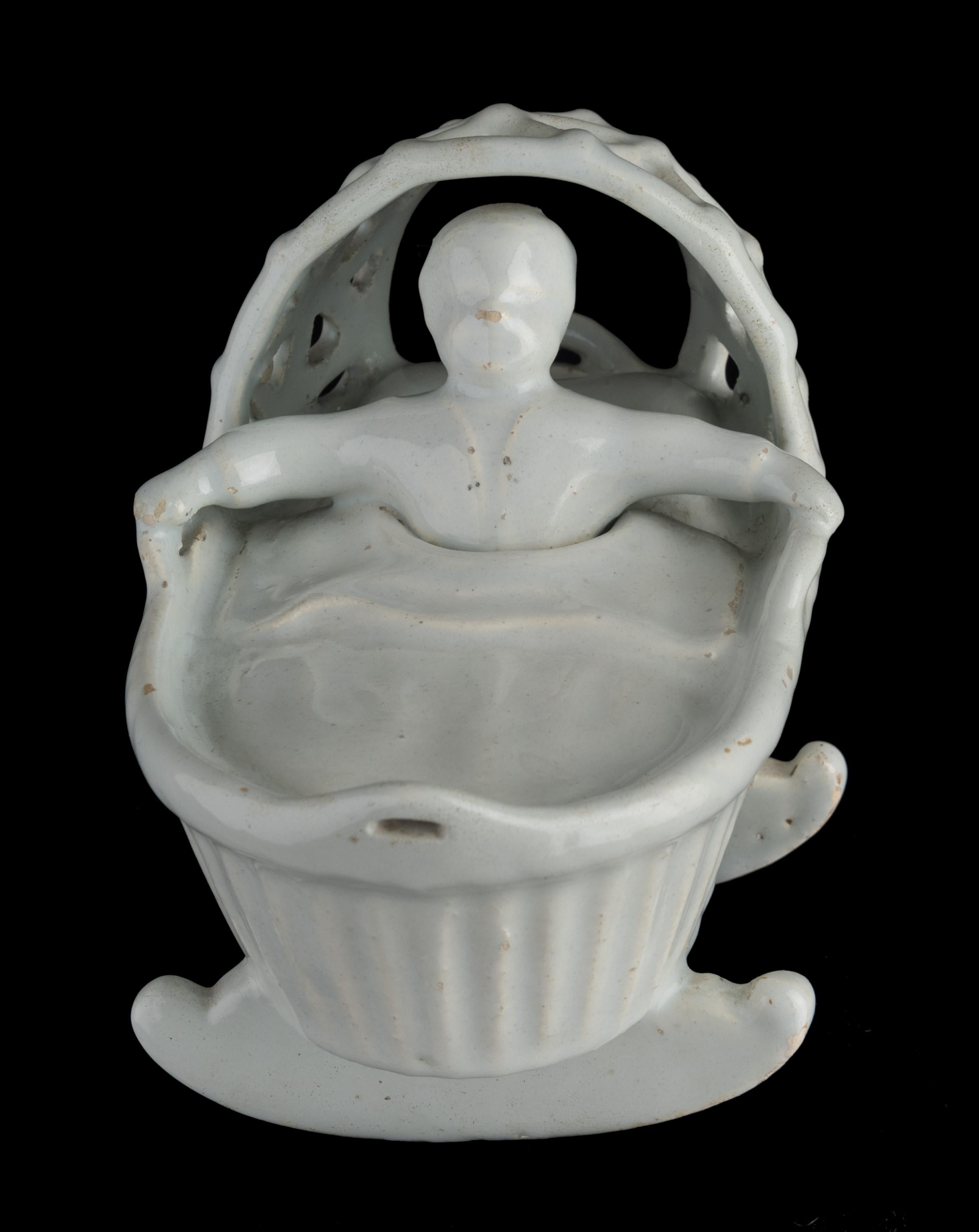 Glazed Rocking Cradle with Child, Delft, 1750-1780 For Sale