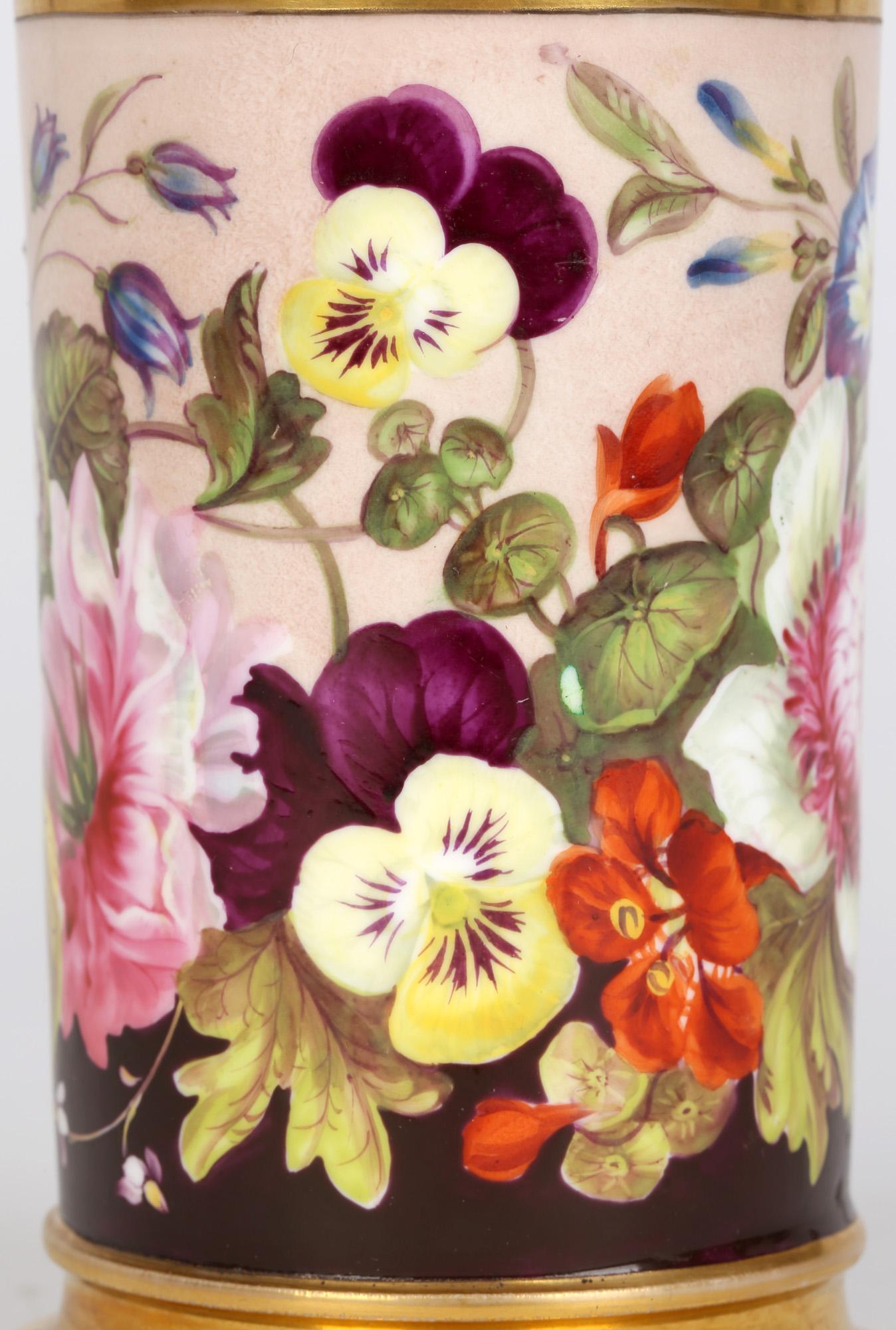 Rockingham Brameld English Floral Painted Cylindrical Porcelain Vase 5