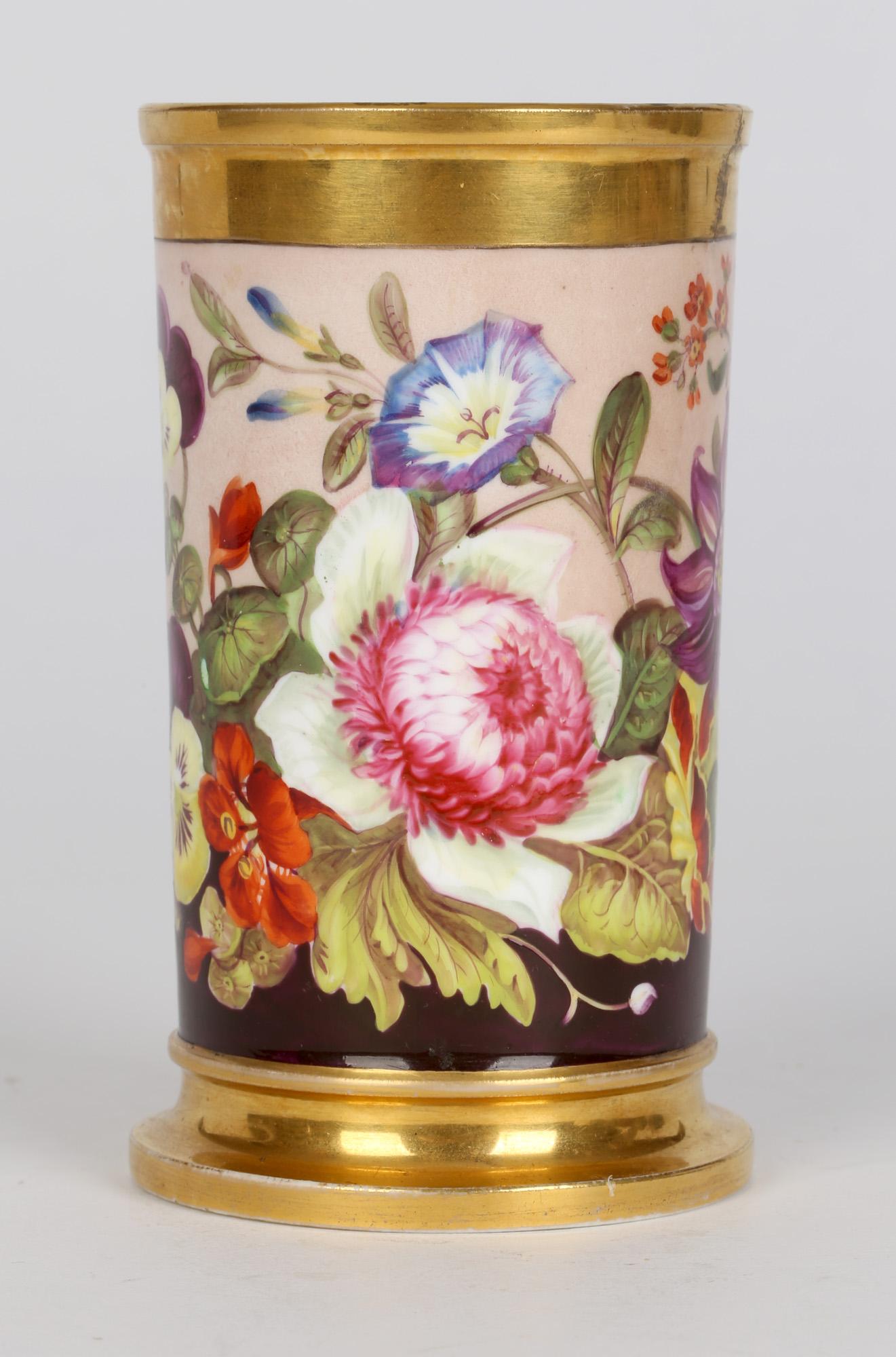 Rockingham Brameld English Floral Painted Cylindrical Porcelain Vase 7