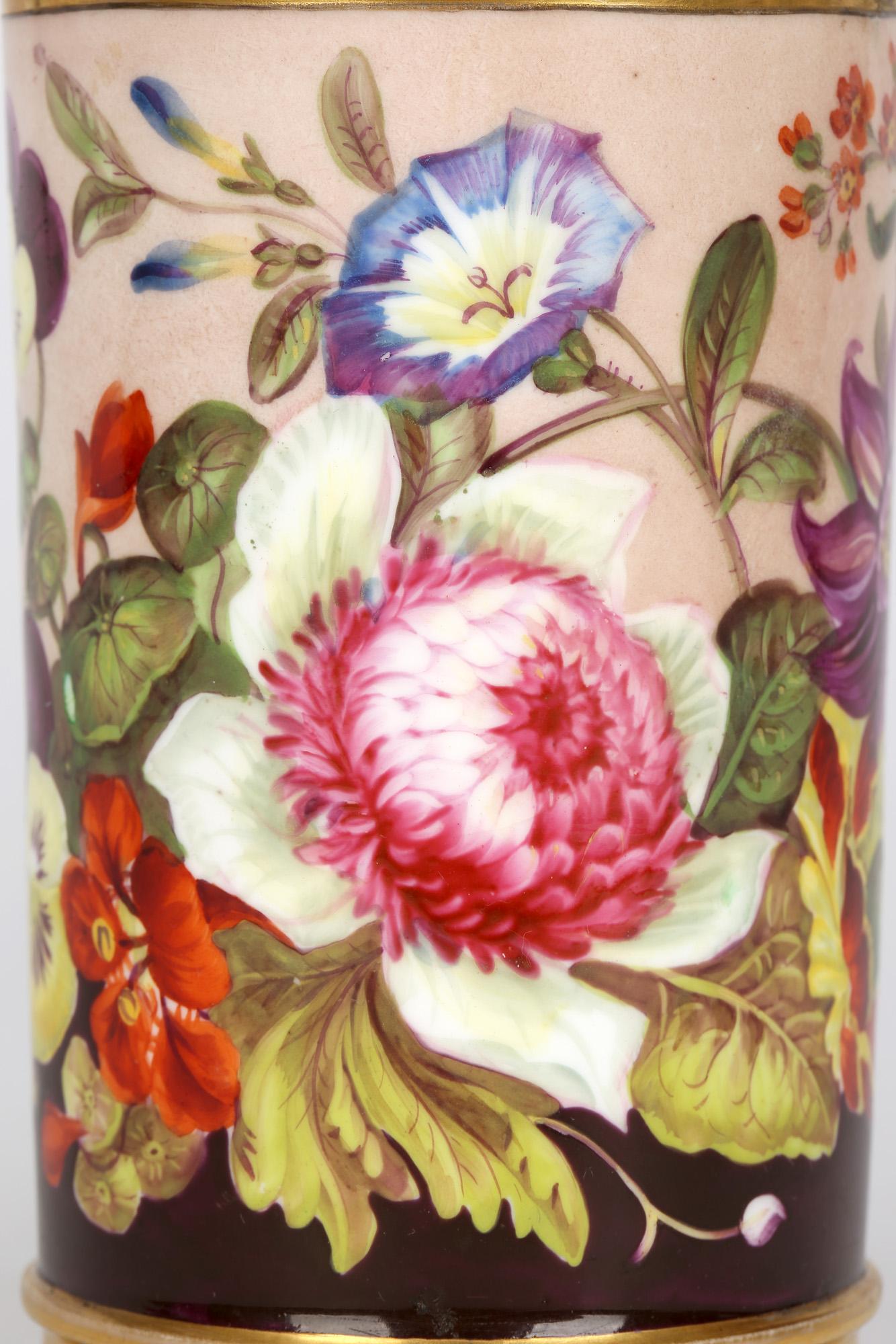 Rockingham Brameld English Floral Painted Cylindrical Porcelain Vase 8