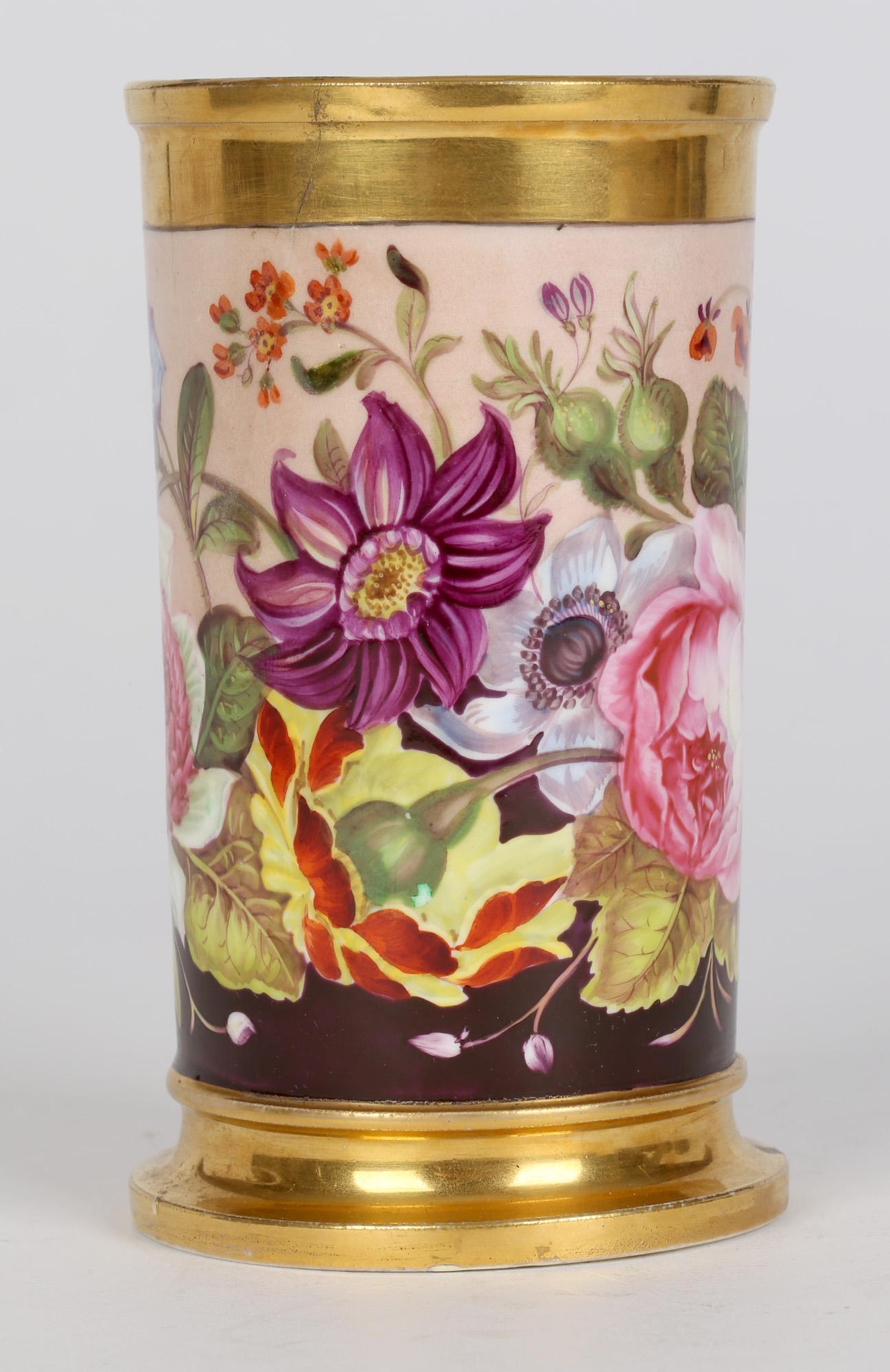 Rockingham Brameld English Floral Painted Cylindrical Porcelain Vase 9