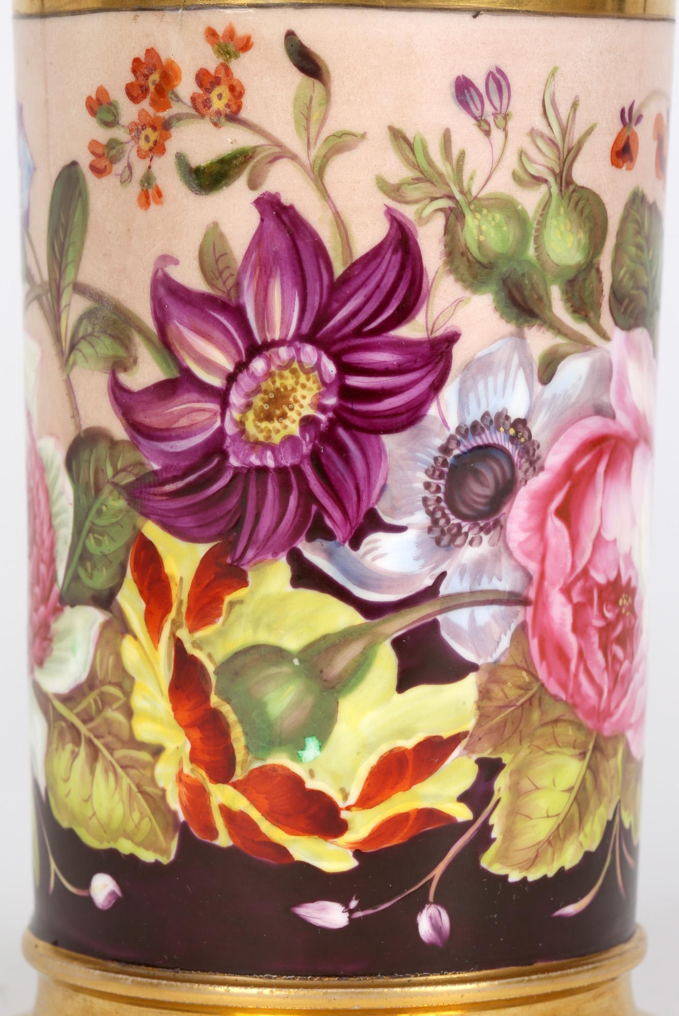 Rockingham Brameld English Floral Painted Cylindrical Porcelain Vase 10