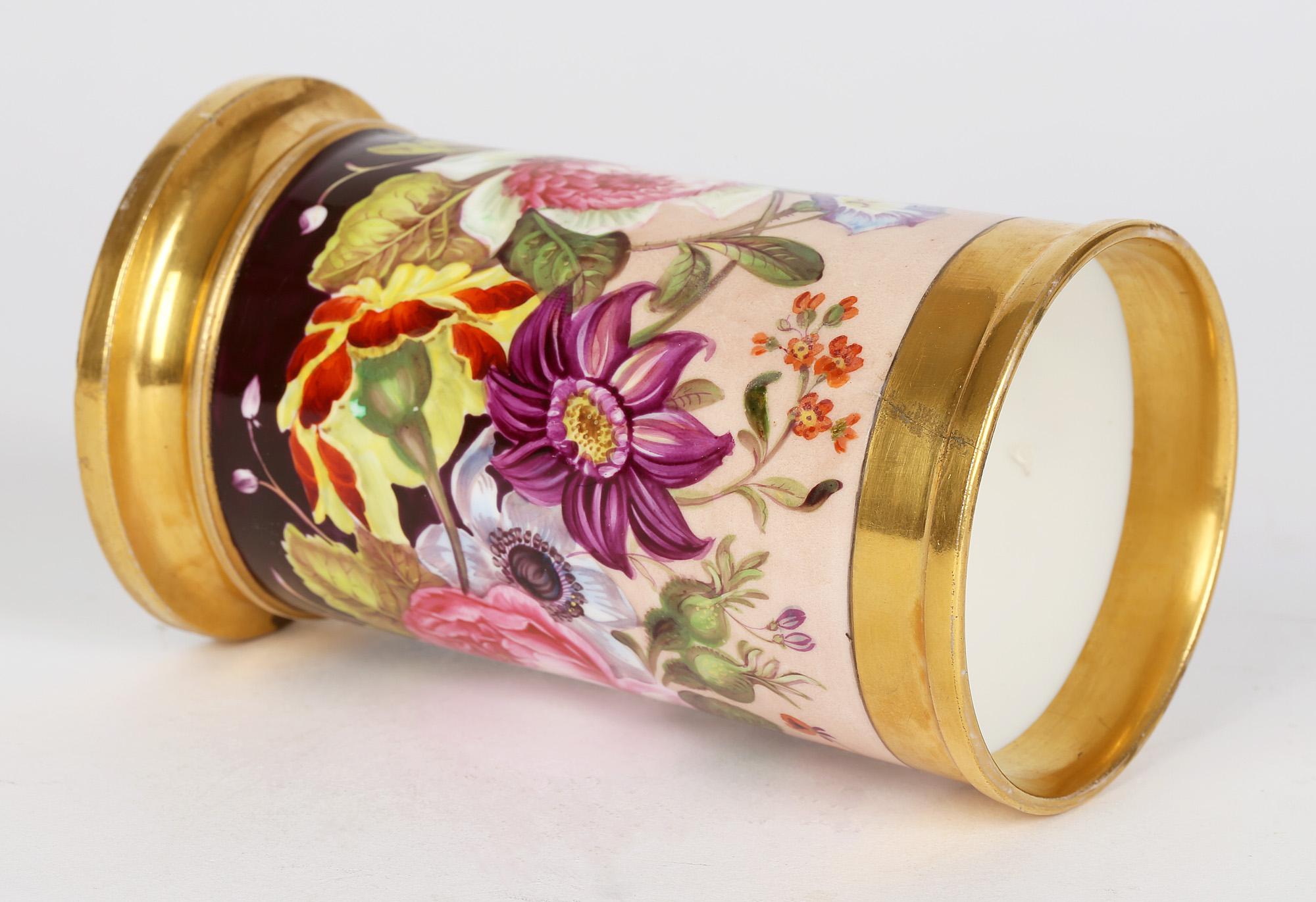 Rockingham Brameld English Floral Painted Cylindrical Porcelain Vase 11