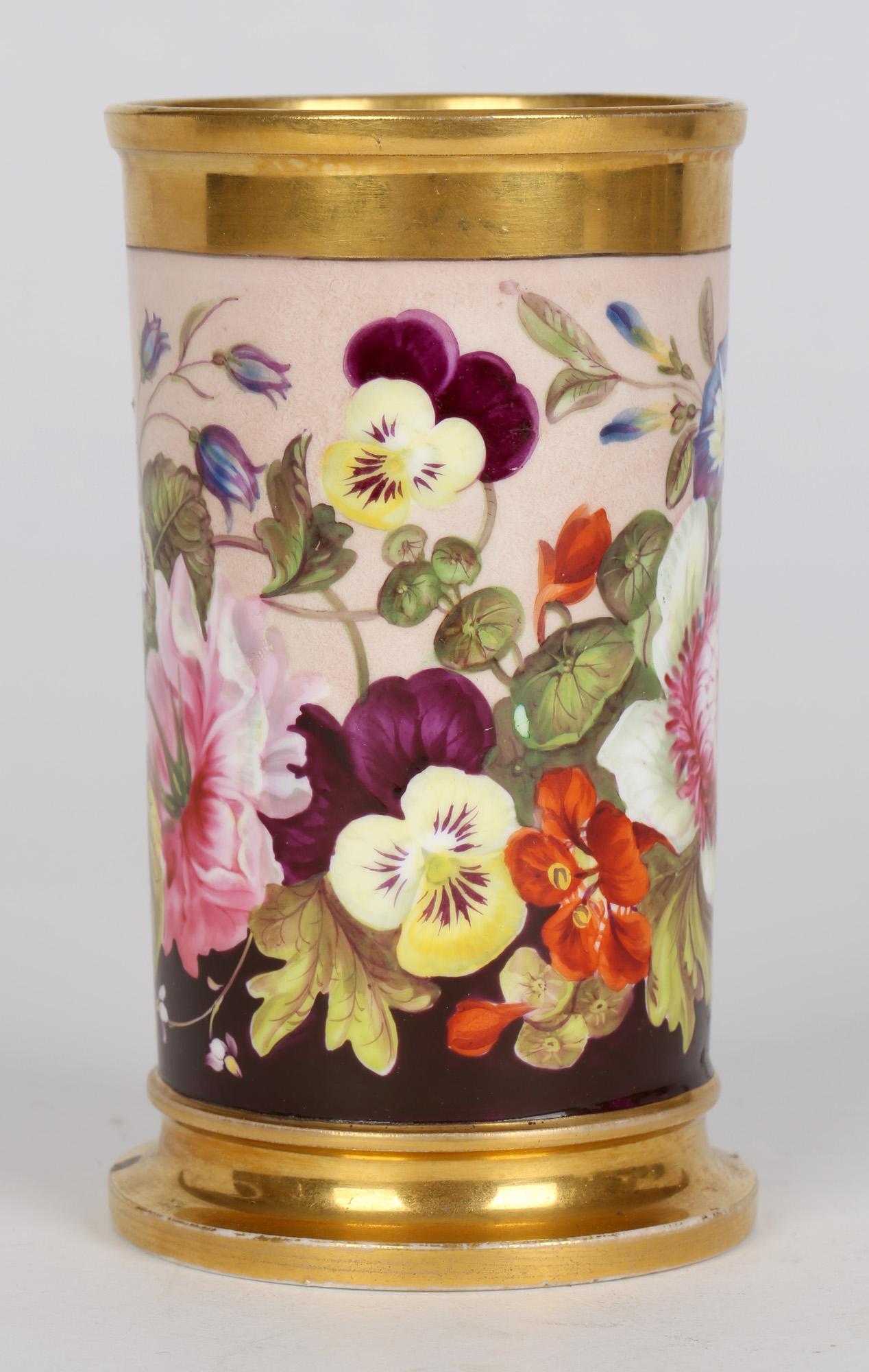 Rockingham Brameld English Floral Painted Cylindrical Porcelain Vase 1