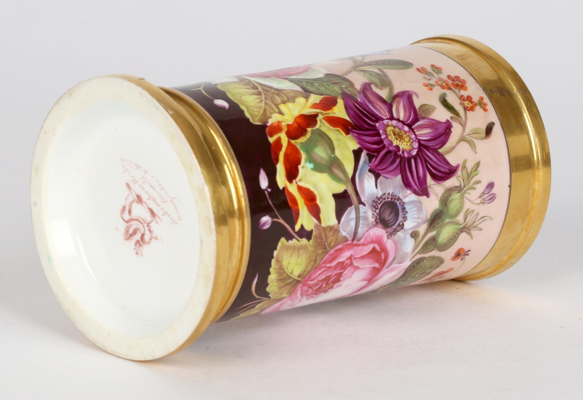 Rockingham Brameld English Floral Painted Cylindrical Porcelain Vase 3