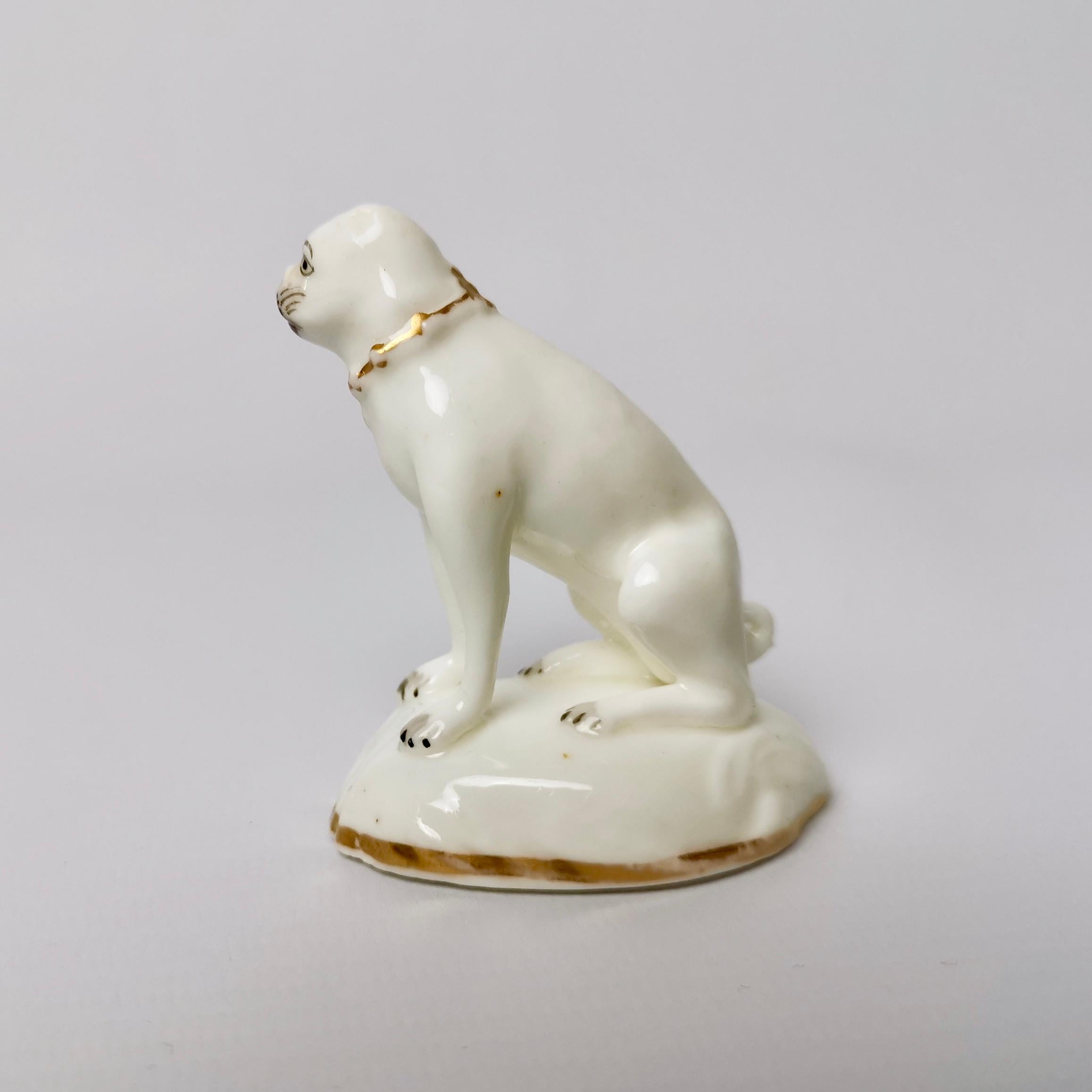 Rockingham Porcelain Pug Dog, White, Rococo Revival, circa 1835 In Good Condition In London, GB