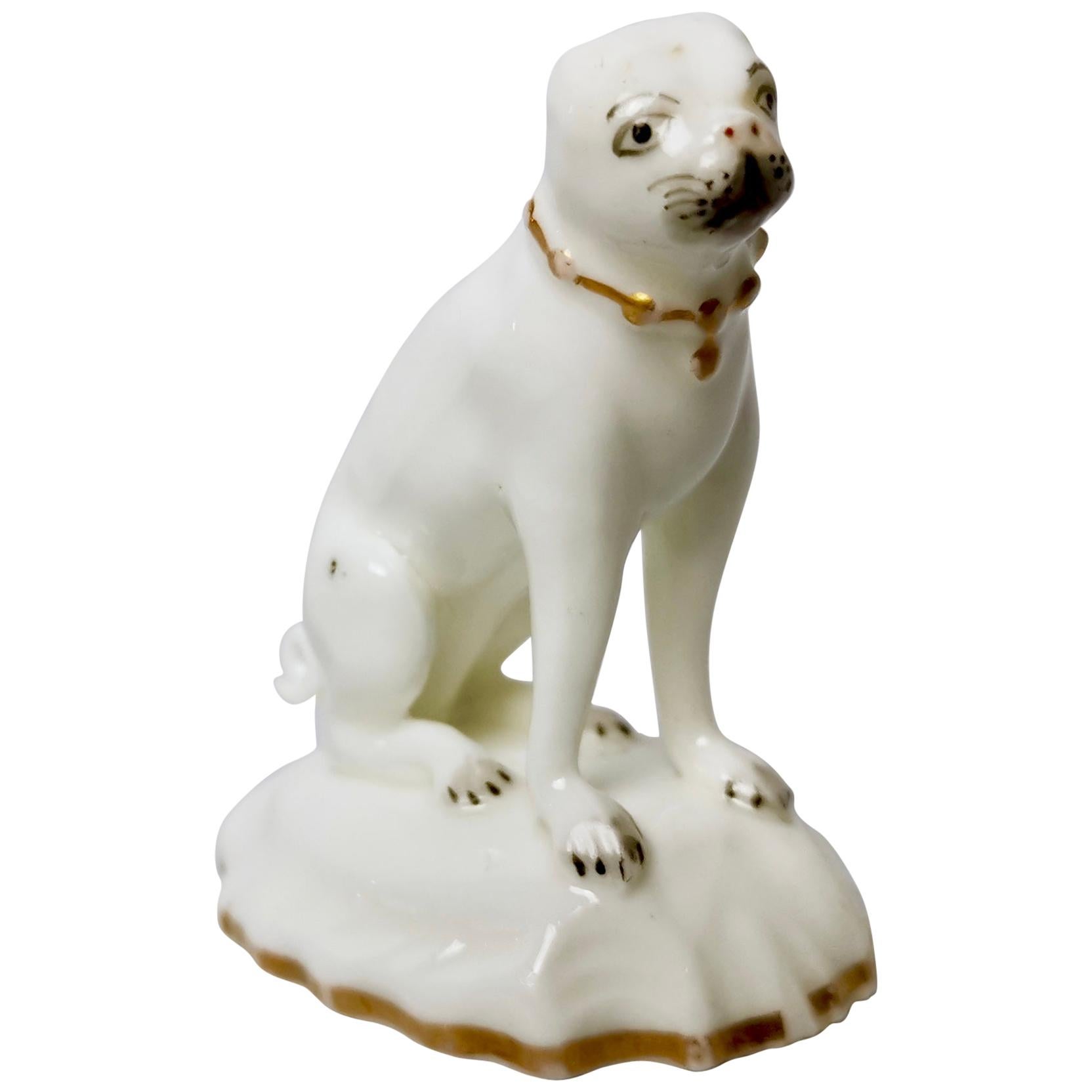 Rockingham Porcelain Pug Dog, White, Rococo Revival, circa 1835