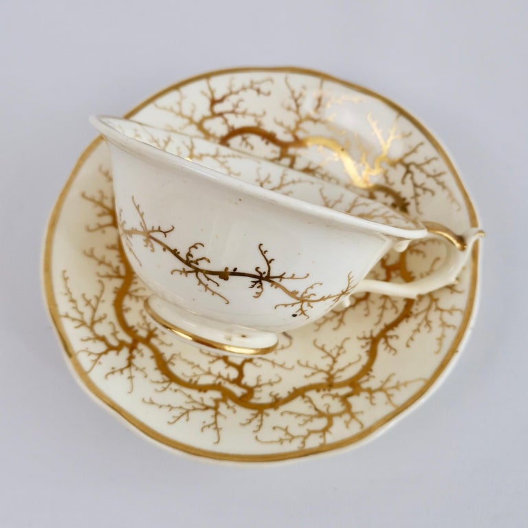 Mid-19th Century Rockingham Porcelain Teacup, Gilt Seaweed, Flowers, Rococo Revival, 1832 For Sale