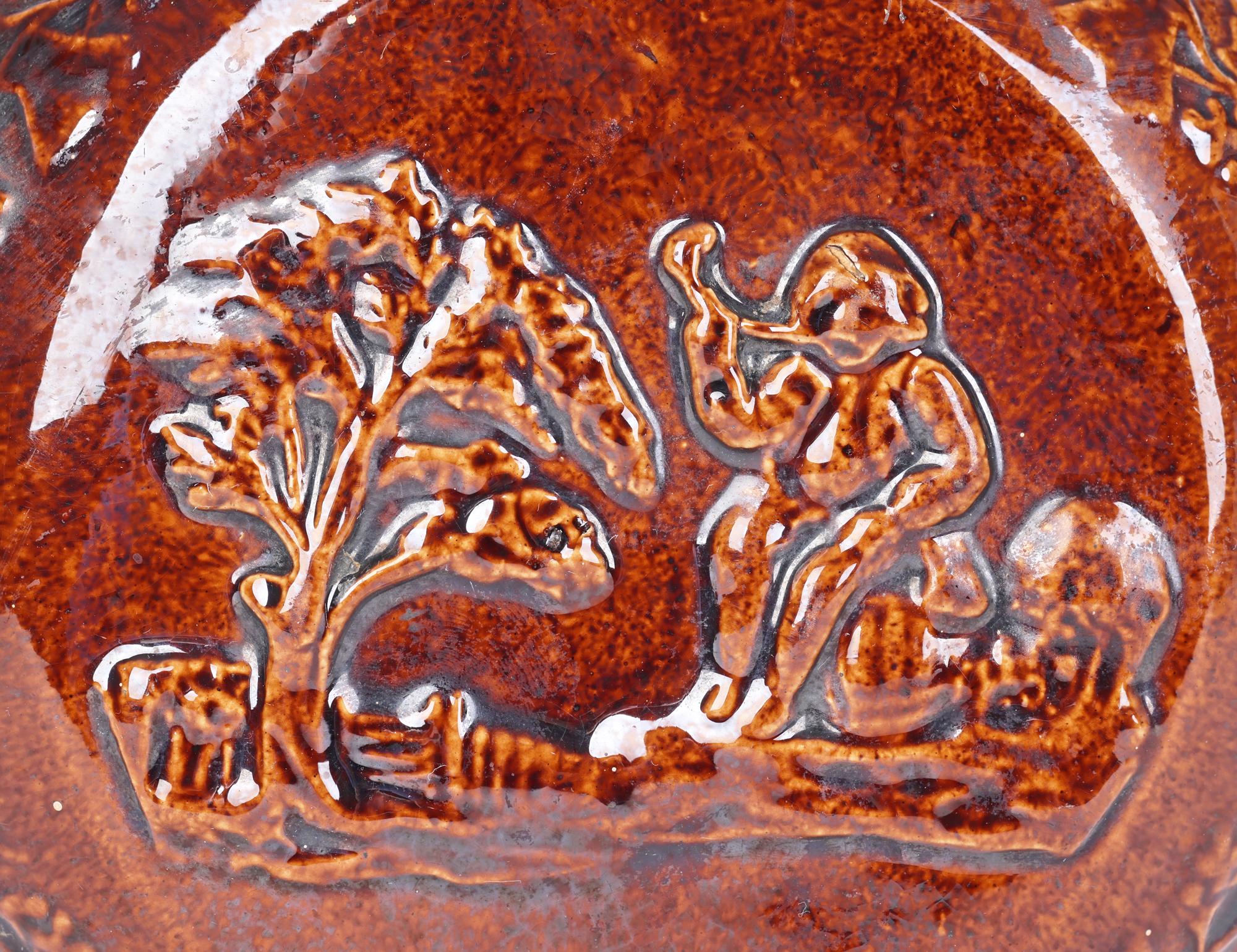 Rockingham Rare Treacle Glazed Smoking Scene Pottery Flask For Sale 7