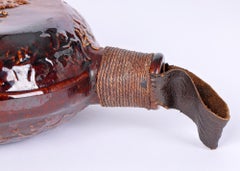 Rockingham Rare Treacle Glazed Smoking Scene Pottery Flask