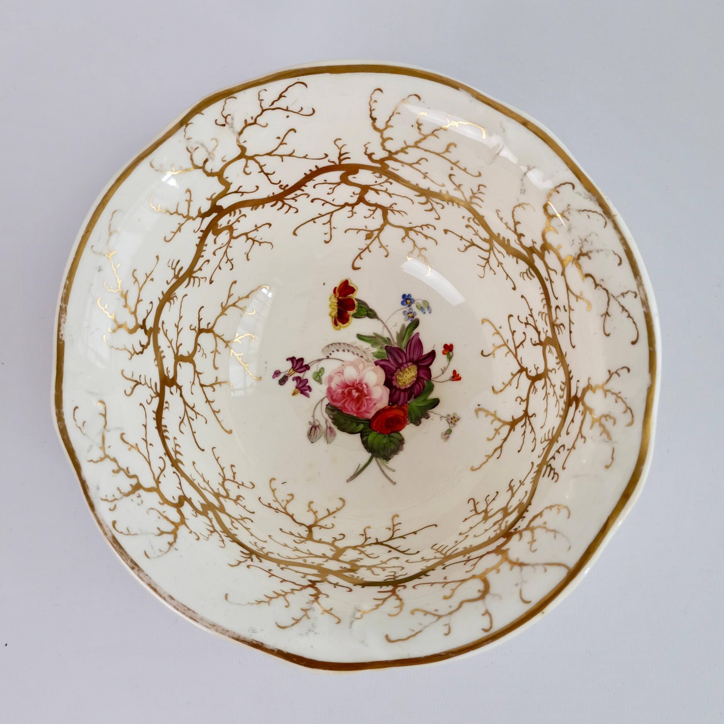 Rockingham Tea Service for 4, Gilt Seaweed, Flowers, Rococo Revival, 1832 3