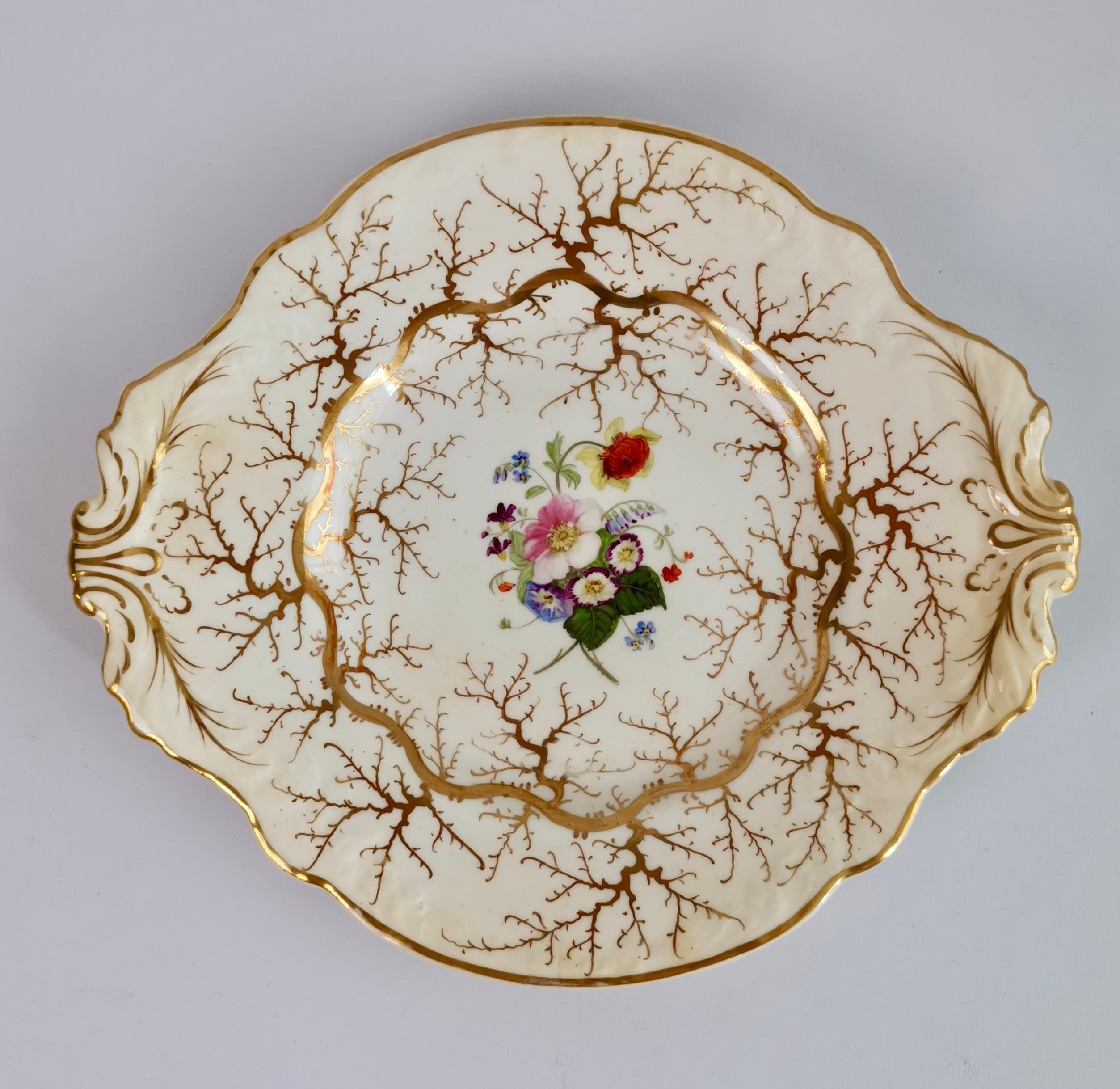 Rockingham Tea Service for 4, Gilt Seaweed, Flowers, Rococo Revival, 1832 4