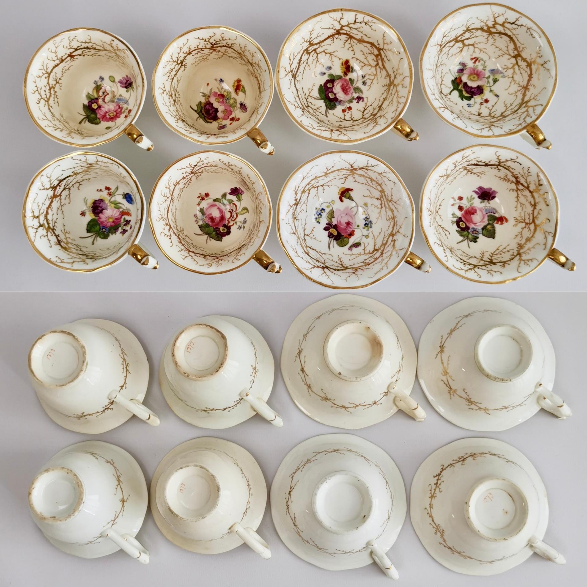 Rockingham Tea Service for 4, Gilt Seaweed, Flowers, Rococo Revival, 1832 5