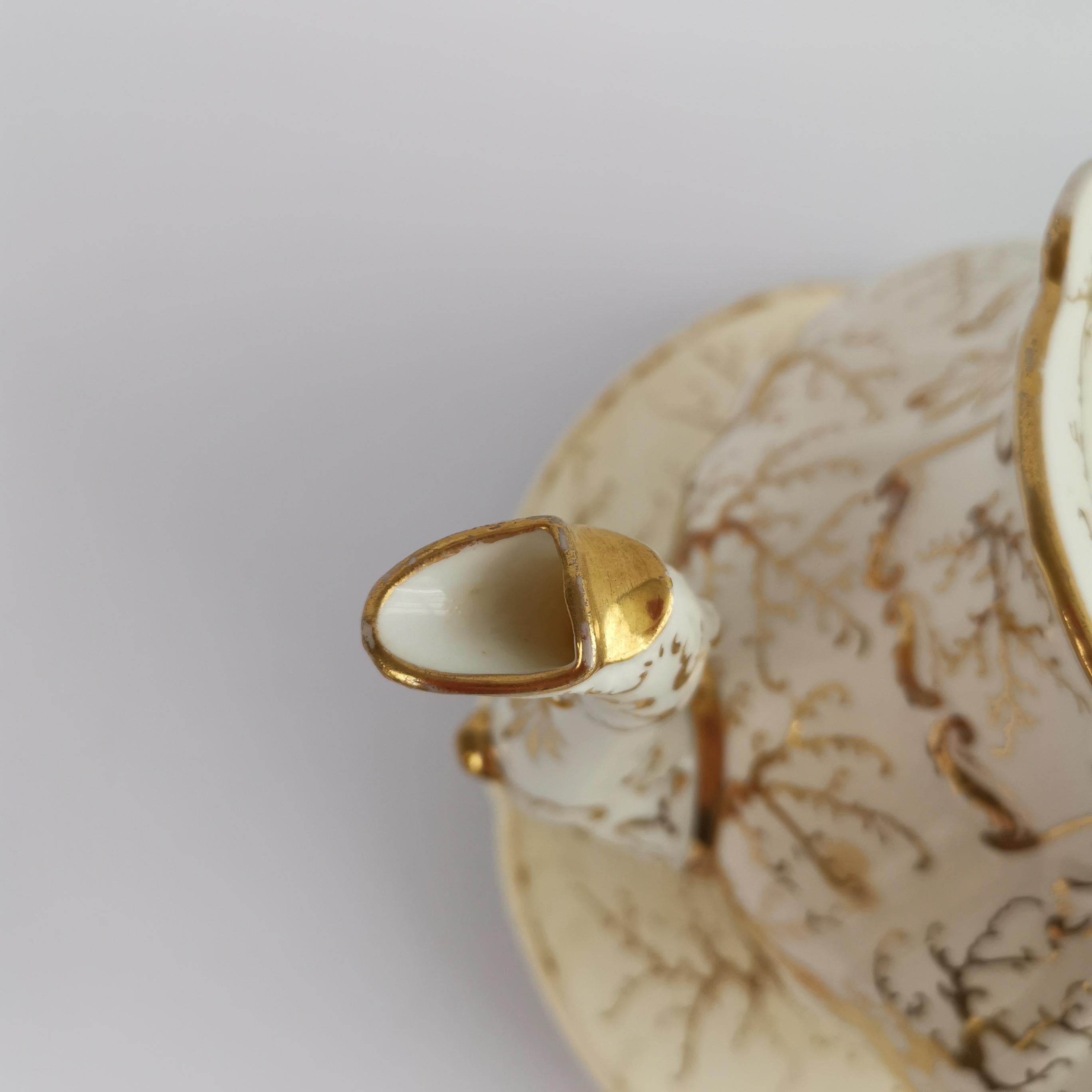Rockingham Tea Service for 4, Gilt Seaweed, Flowers, Rococo Revival, 1832 10