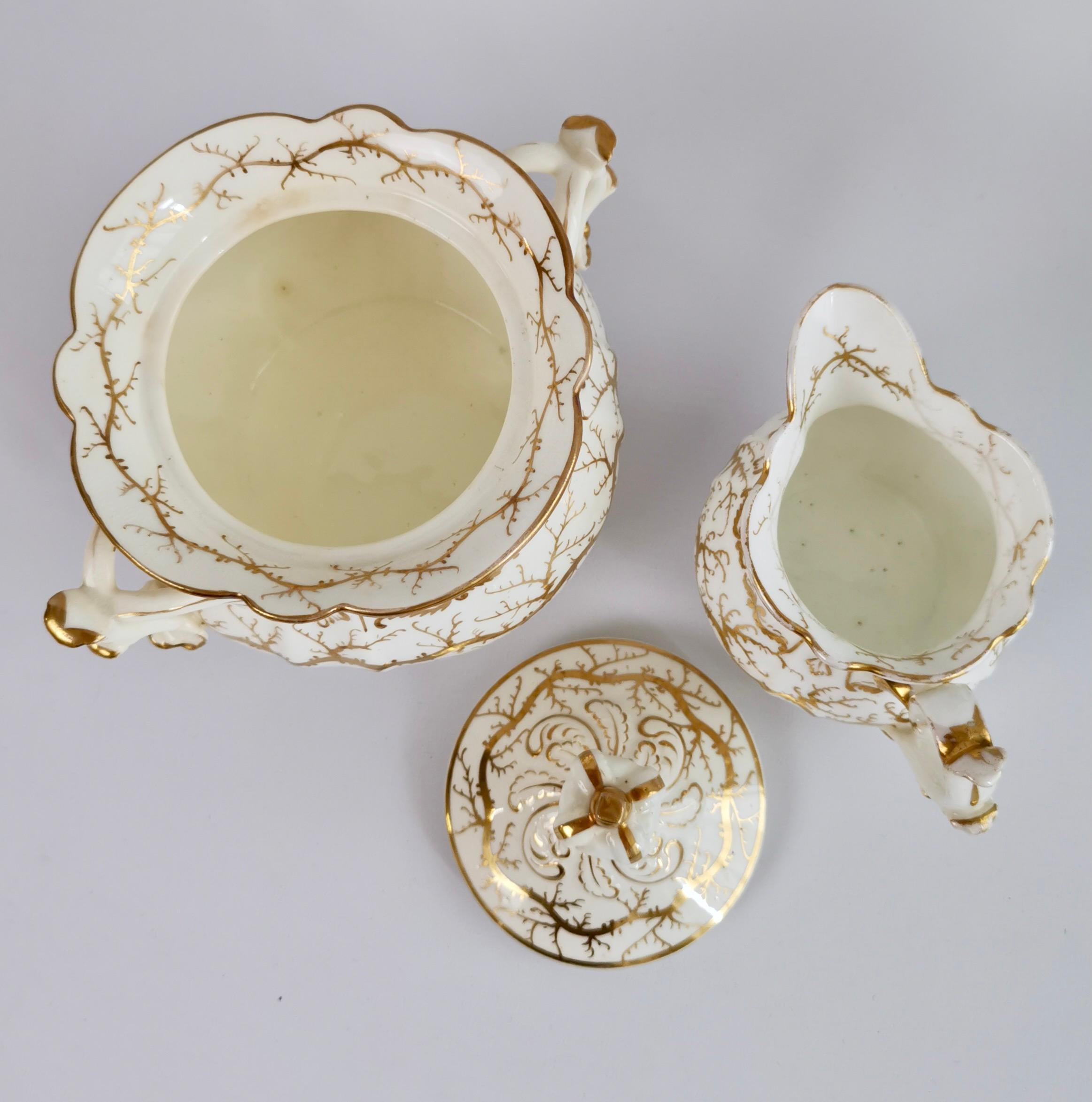 Rockingham Tea Service for 4, Gilt Seaweed, Flowers, Rococo Revival, 1832 11
