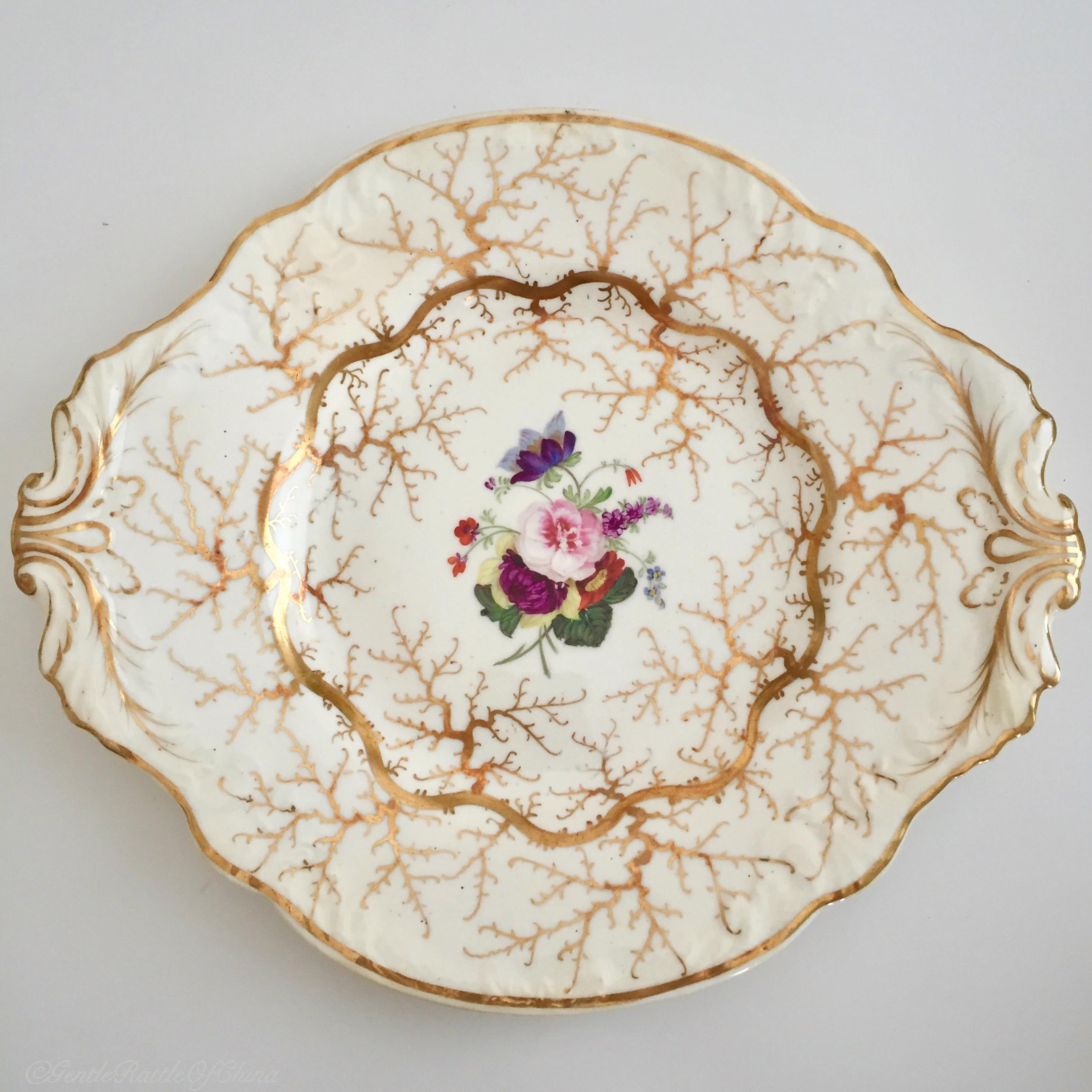 Rockingham Porcelain Tea Service, Cream, Gilt and Flowers, Rococo Revival, 1832 4