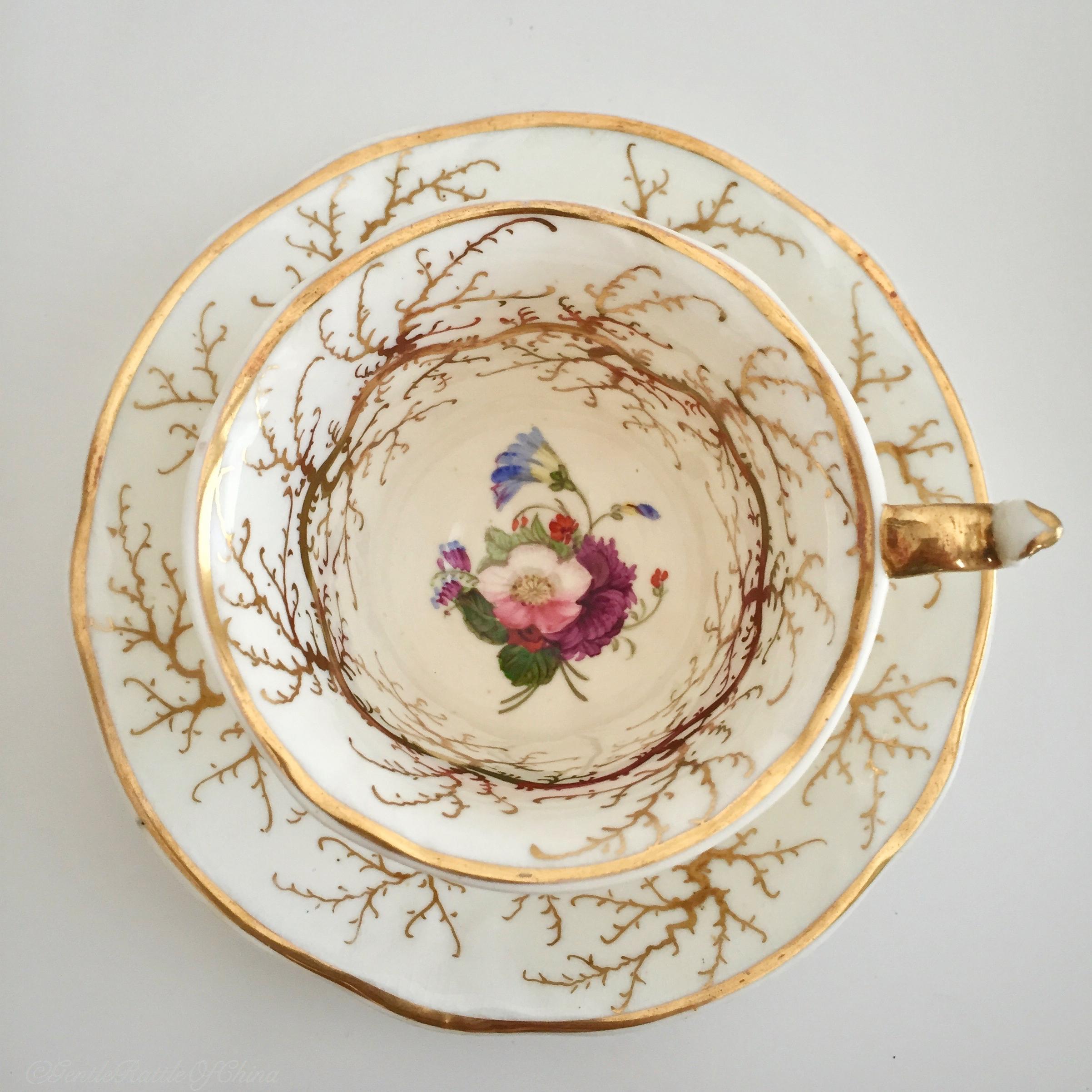Rockingham Porcelain Tea Service, Cream, Gilt and Flowers, Rococo Revival, 1832 6