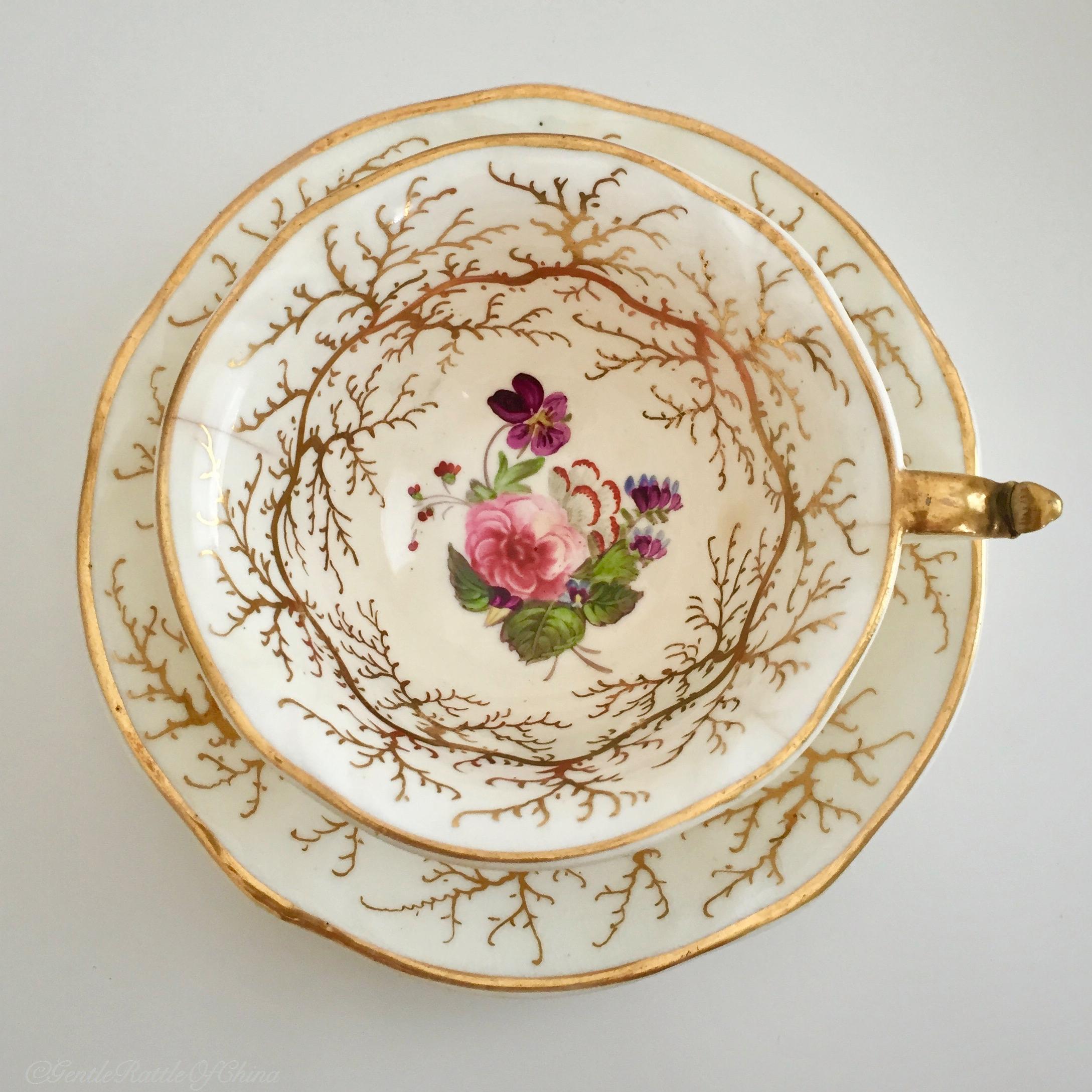 Rockingham Porcelain Tea Service, Cream, Gilt and Flowers, Rococo Revival, 1832 7
