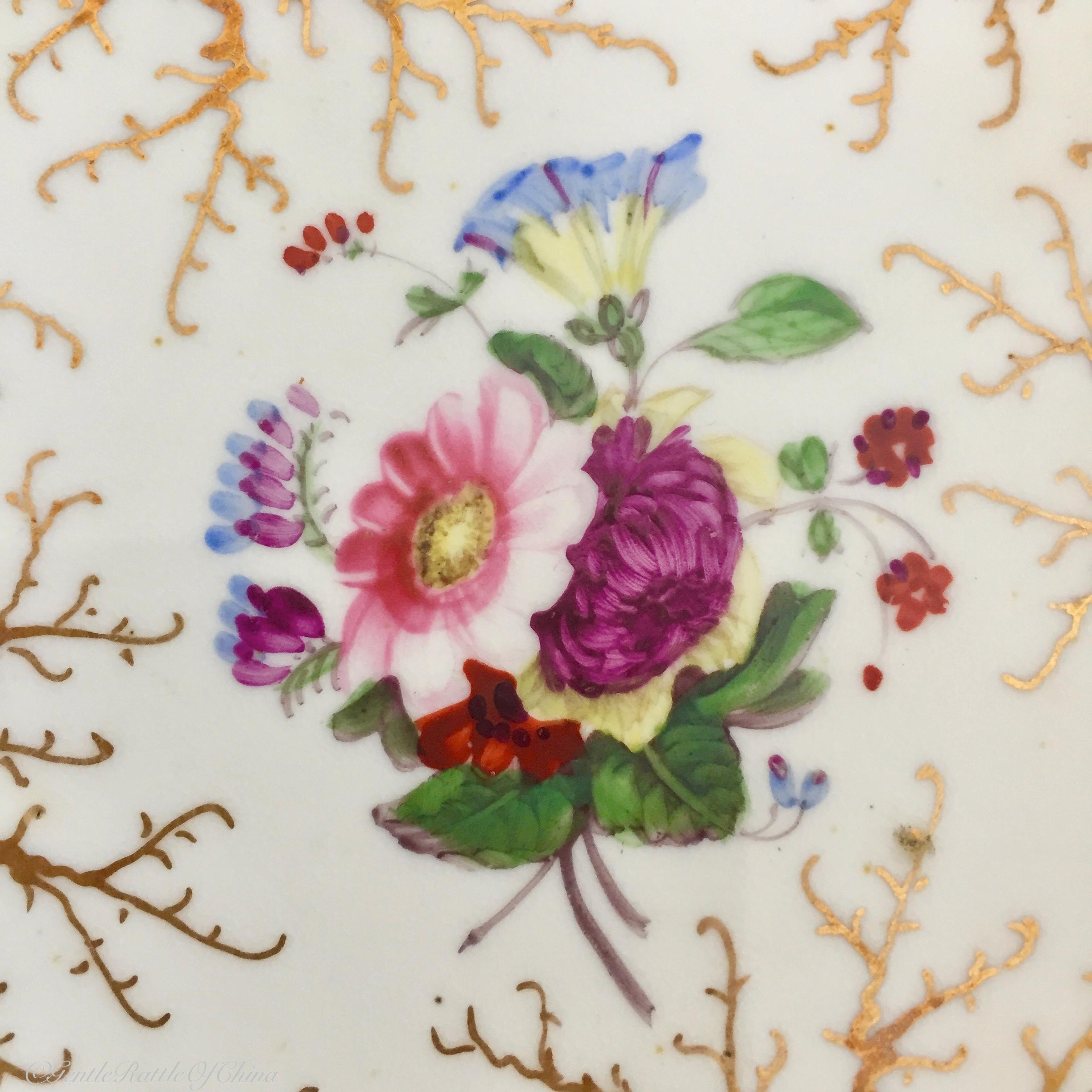 Mid-19th Century Rockingham Porcelain Tea Service, Cream, Gilt and Flowers, Rococo Revival, 1832