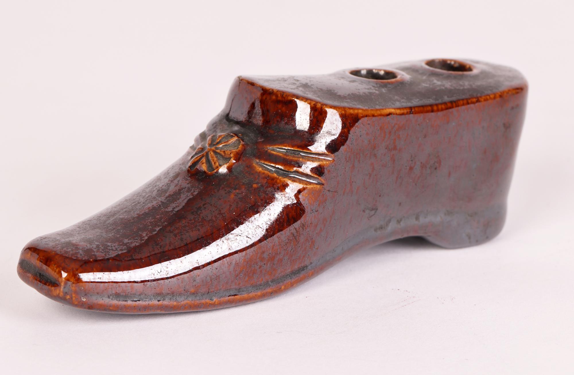 Rockingham Treacle Glazed Stoneware Shoe Quill Pen Holder For Sale 4