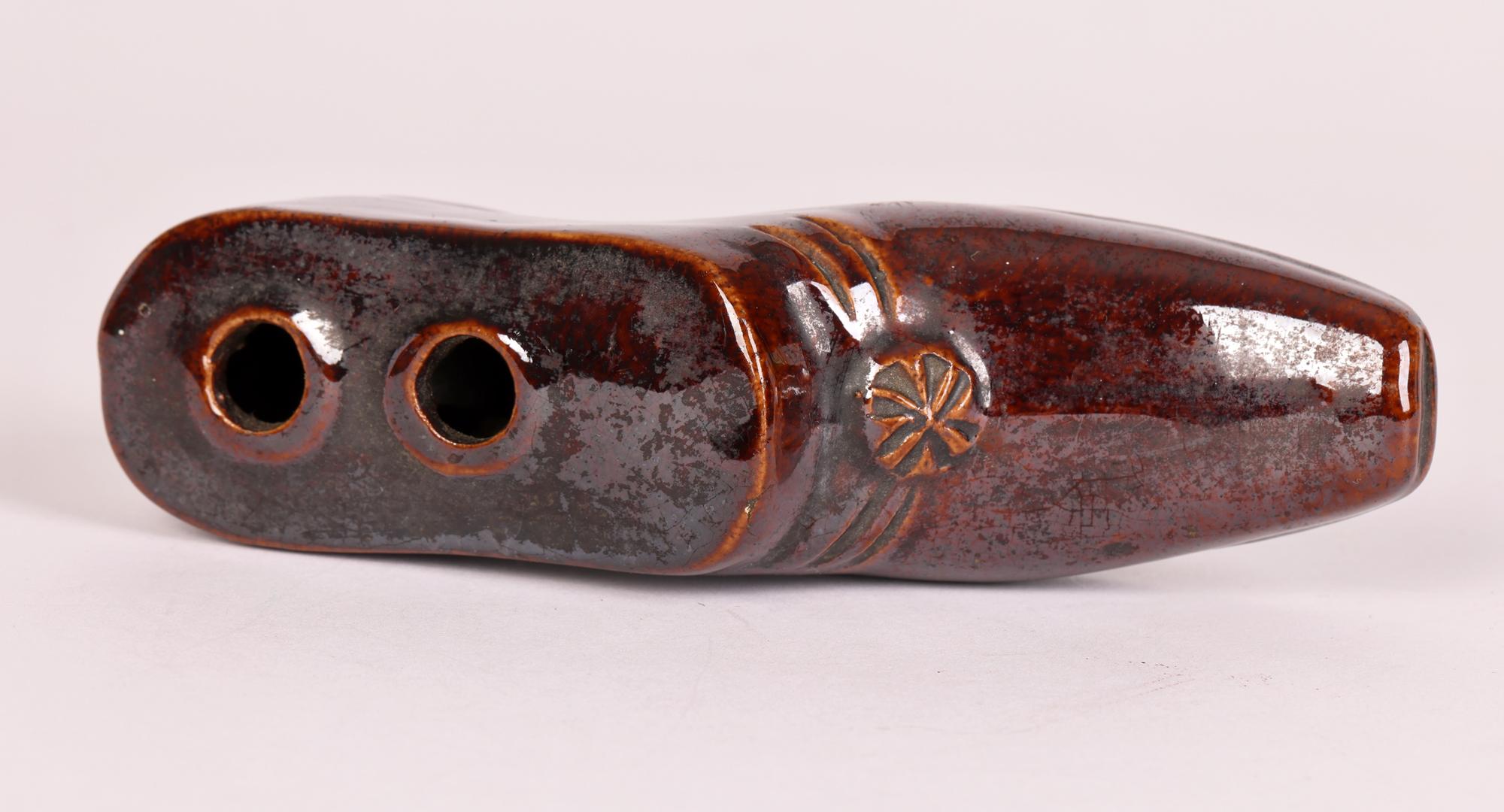 Rockingham Treacle Glazed Stoneware Shoe Quill Pen Holder In Good Condition For Sale In Bishop's Stortford, Hertfordshire