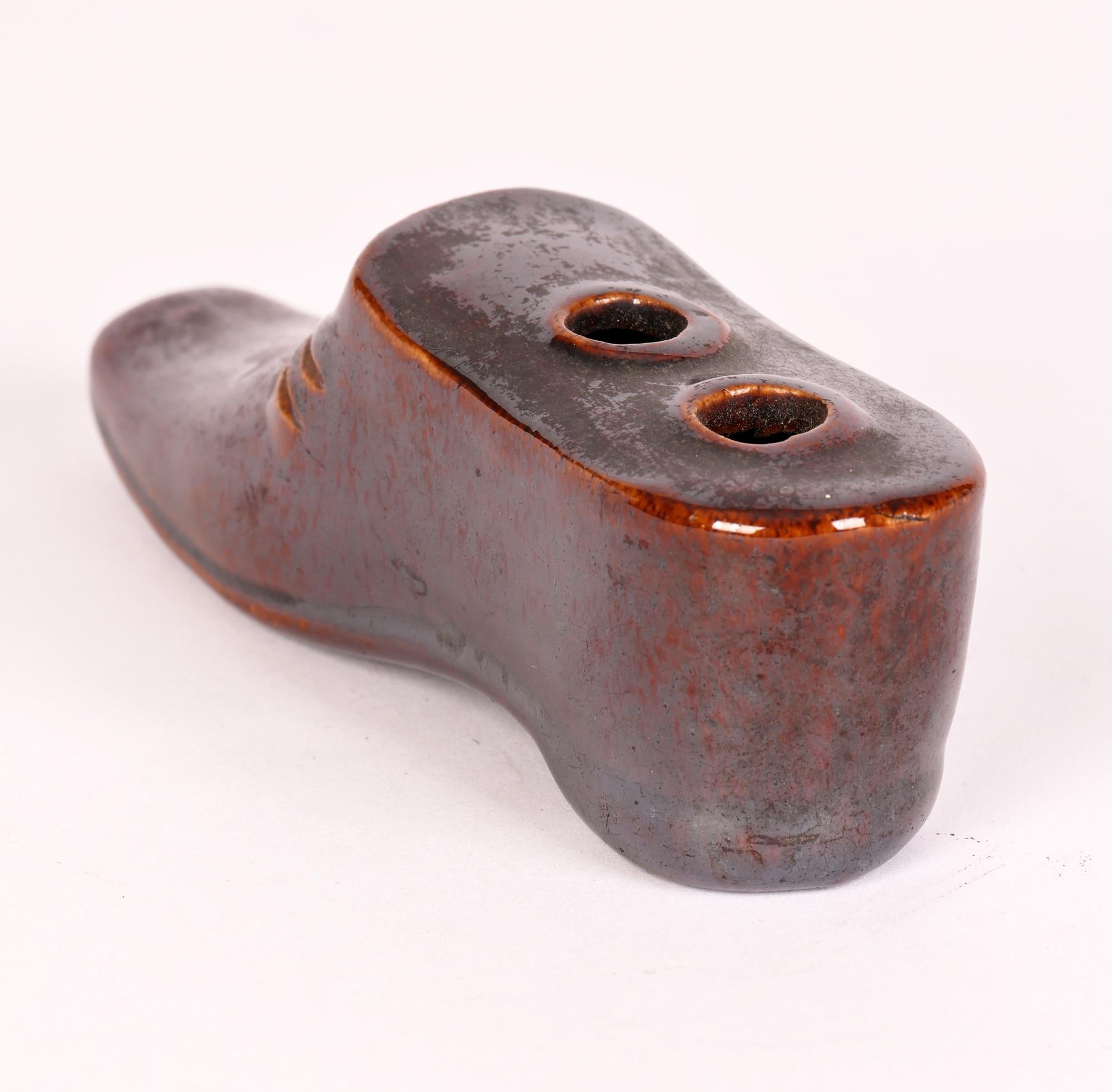 Rockingham Treacle Glazed Stoneware Shoe Quill Pen Holder For Sale 2