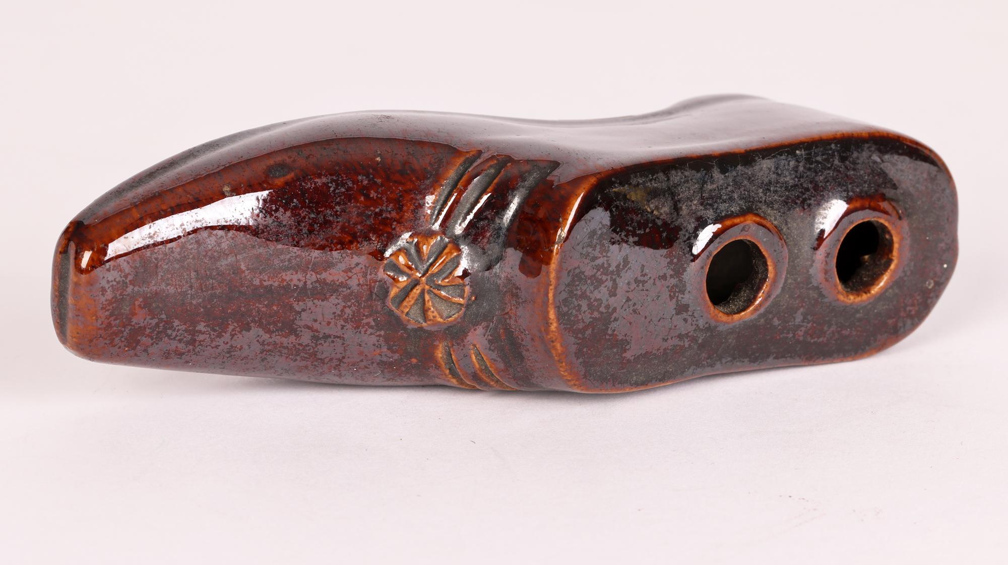 Rockingham Treacle Glazed Stoneware Shoe Quill Pen Holder For Sale 3