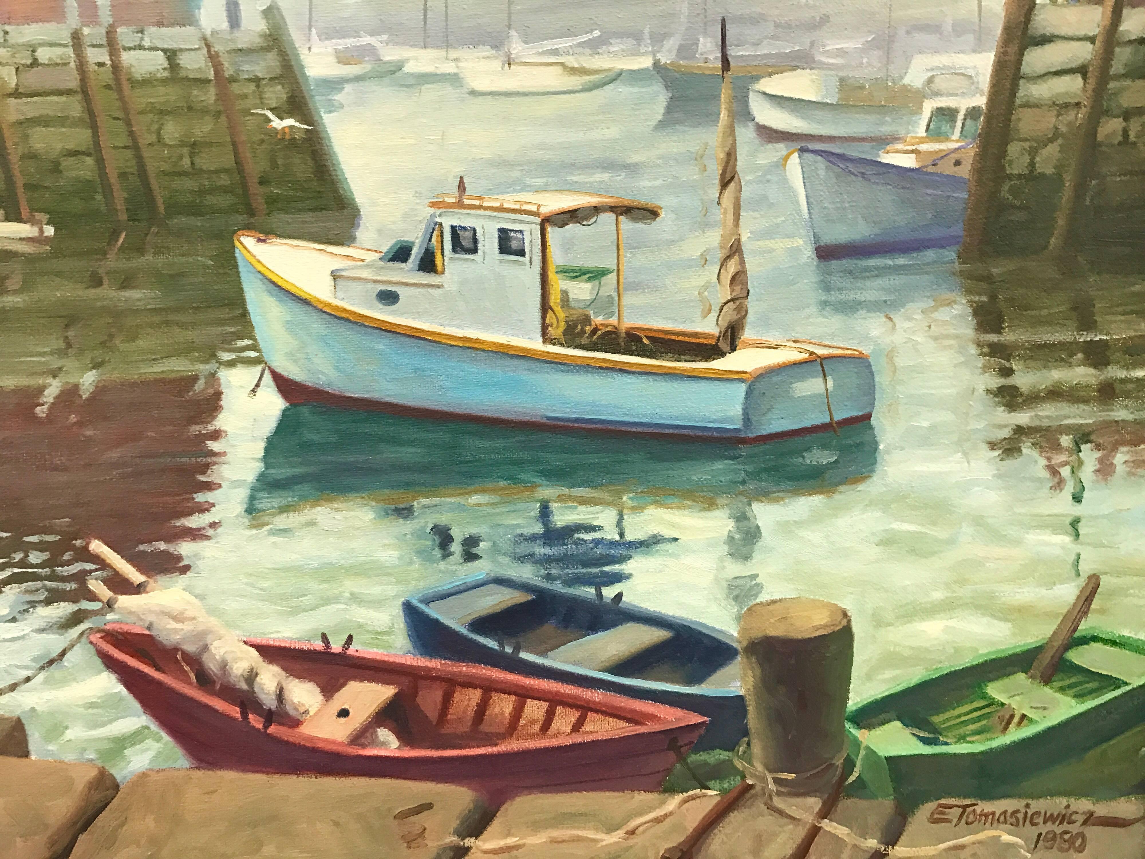 Américain Rockport Massachusetts Nouvelle Angleterre Peinture à l'huile signée Edward Tomasiewicz